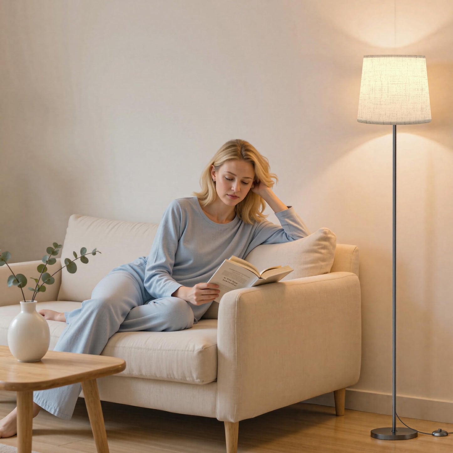 SIBRILLE Floor Lamp with Linen Shade - 62" Dimmable LED Standing Lamp with Remote Control, 9W E26 Bulb Included, 3000-6000K, Modern Floor Reading Light for Bedroom Living Room Office Corner, Black