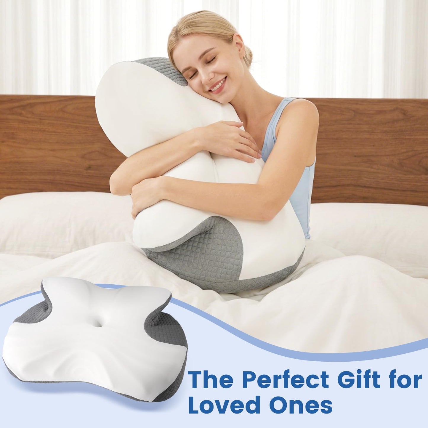 Cervical Neck Pillow for Pain Relief Support, Orthopedic Memory Foam Pillow with Dual Height 4.3" & 5.1" Loft for Side and Back Sleepers, Ergonomic Contour Bed Pillow with Breathable Removable Cover