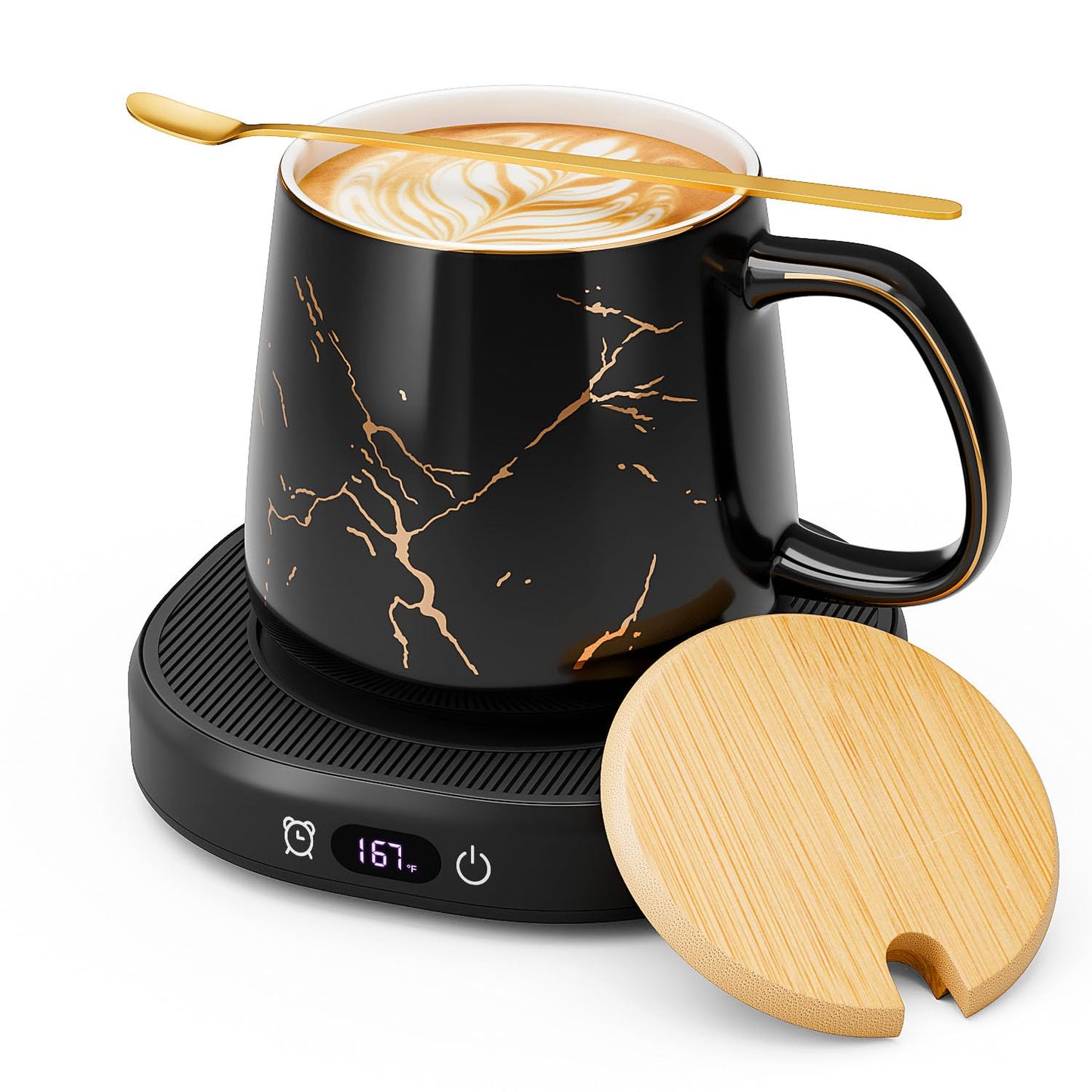 Coffee Mug Warmer & Luxury Marbling Mug Set, Electric Cup Warmer with Auto Shut Off, 4 Temperature Setting Smart Beverage Warmer, 8-Hours Auto Shut Off (Luxury Marbling Mug)