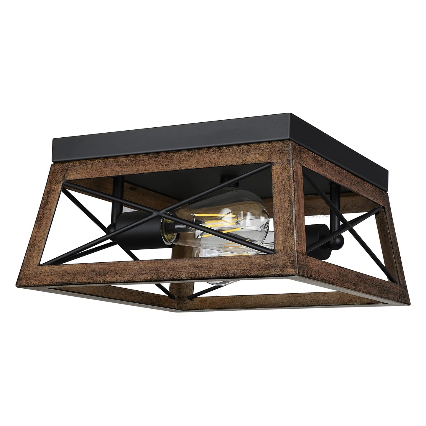 DEWENWILS Farmhouse Flush Mount Ceiling Light with Wood Grain Finish, 2-Light Metal Light Fixture for Kitchen Hallway Entryway Porch