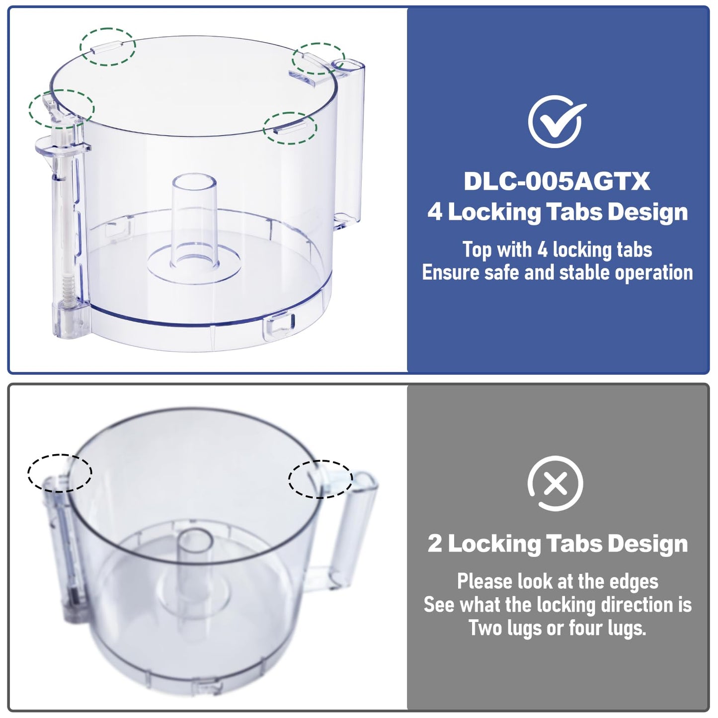 Top with 4 Locking Tabs DLC-005AGTXT1 Food Processor Work Bowl Replacement with Handle 14-Cup Compatible With Cuisinart DFP-14,Fits DFP-14NWBCT1 Work Bowl Cover