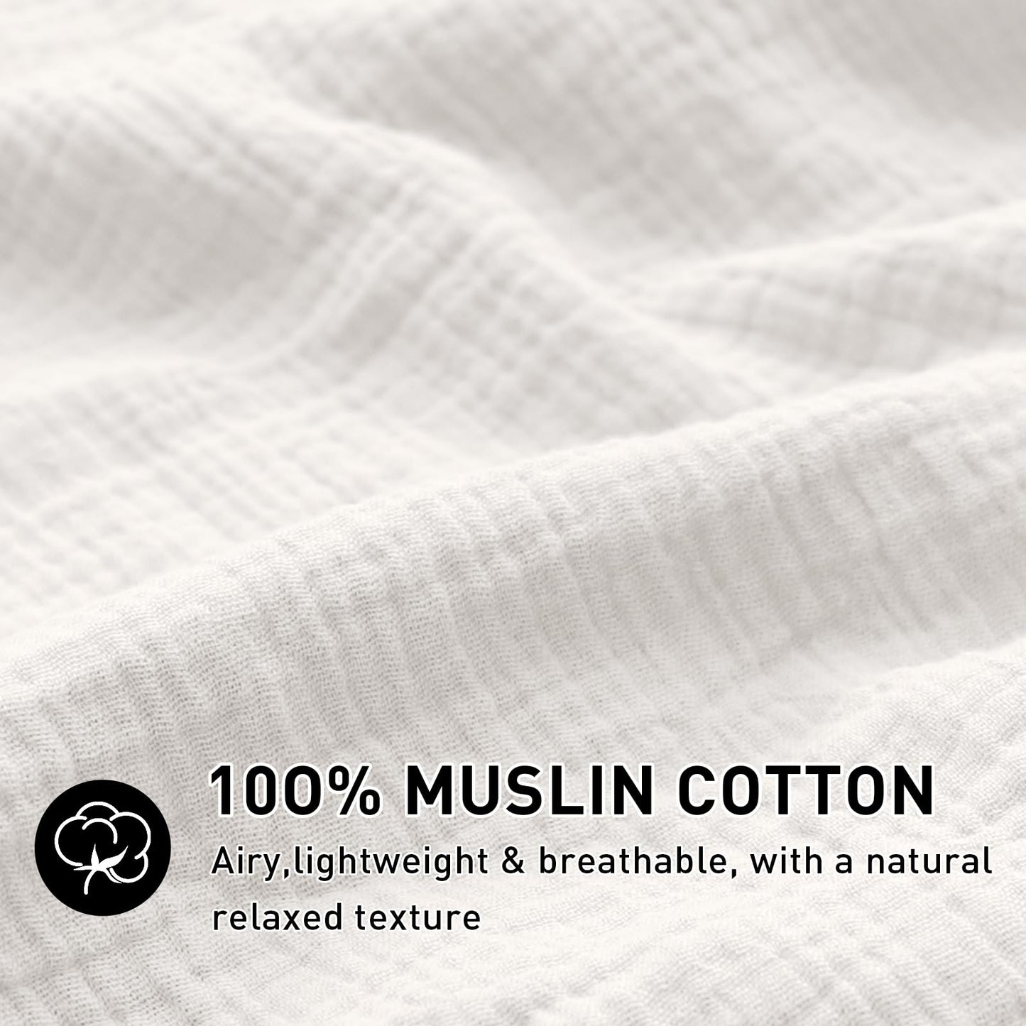EMME Cream White Muslin Duvet Cover Queen Size, 100% Cotton Soft Gauze Bedding Set with 2 Pillowcases, Breathable Lightweight All Season Comforter Cover with Zipper & Corner Ties, 90"x90"
