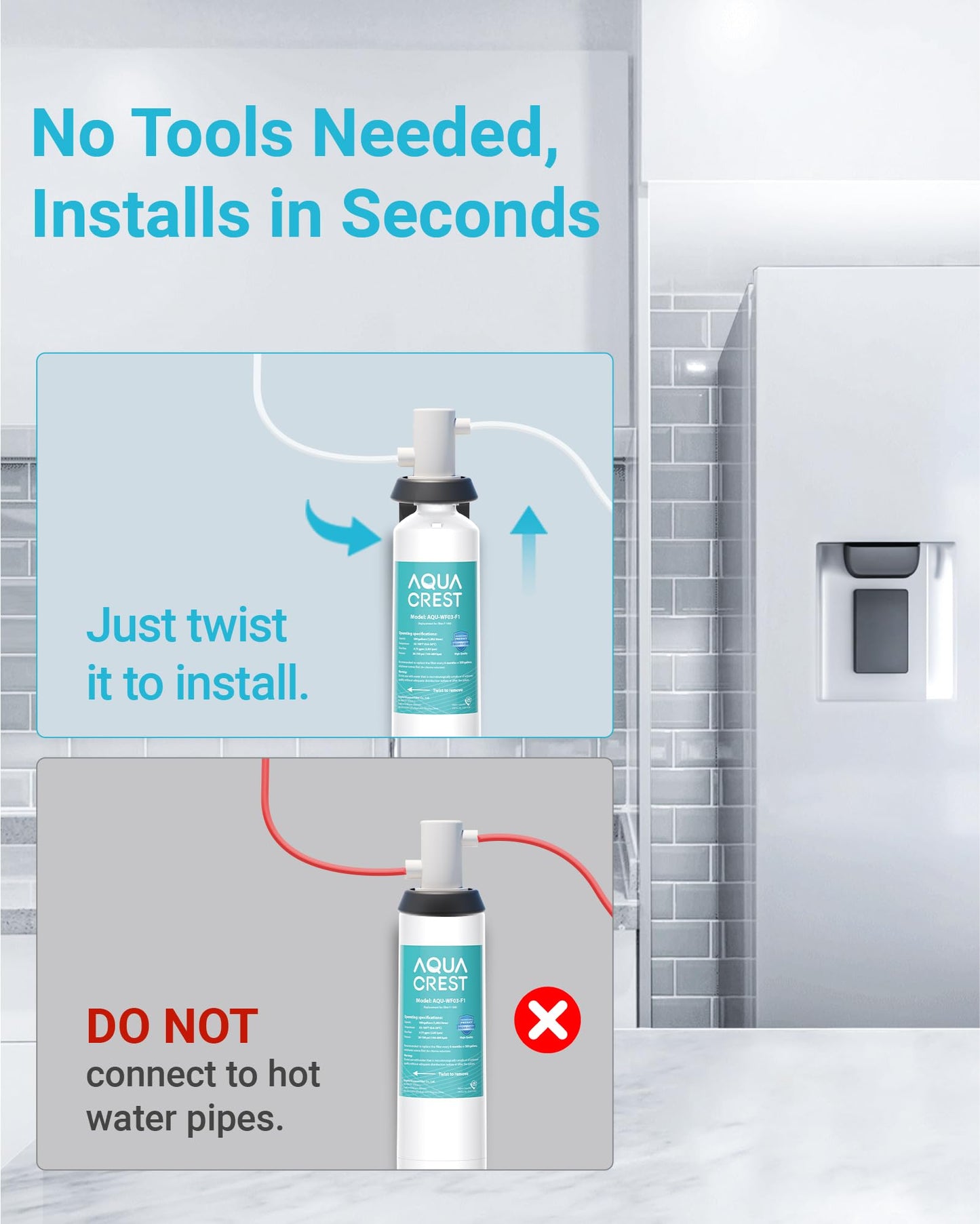 AQUA CREST F-1000 Water Filter, Replacement for InSinkErator® F-1000, F-2000, F-3000, AquaPure AP Easy C-Complete, 500 Gallons, NSF/ANSI 42, 3 Pack