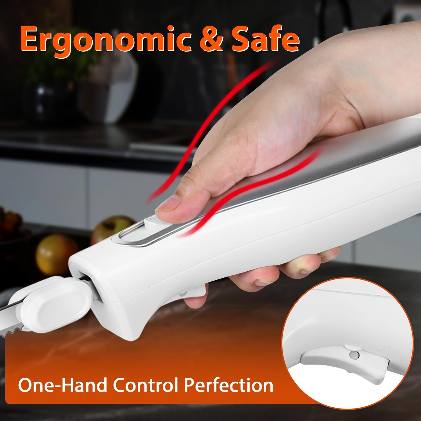 HousesAid Electric Knife,Wired Electric Carving Knife Set with Two Serrated Stainless Steel Blades,Carving Fork,with Non Slip Handle,Safety Lock and Storage Case for Meat,Bread,Other and Foods