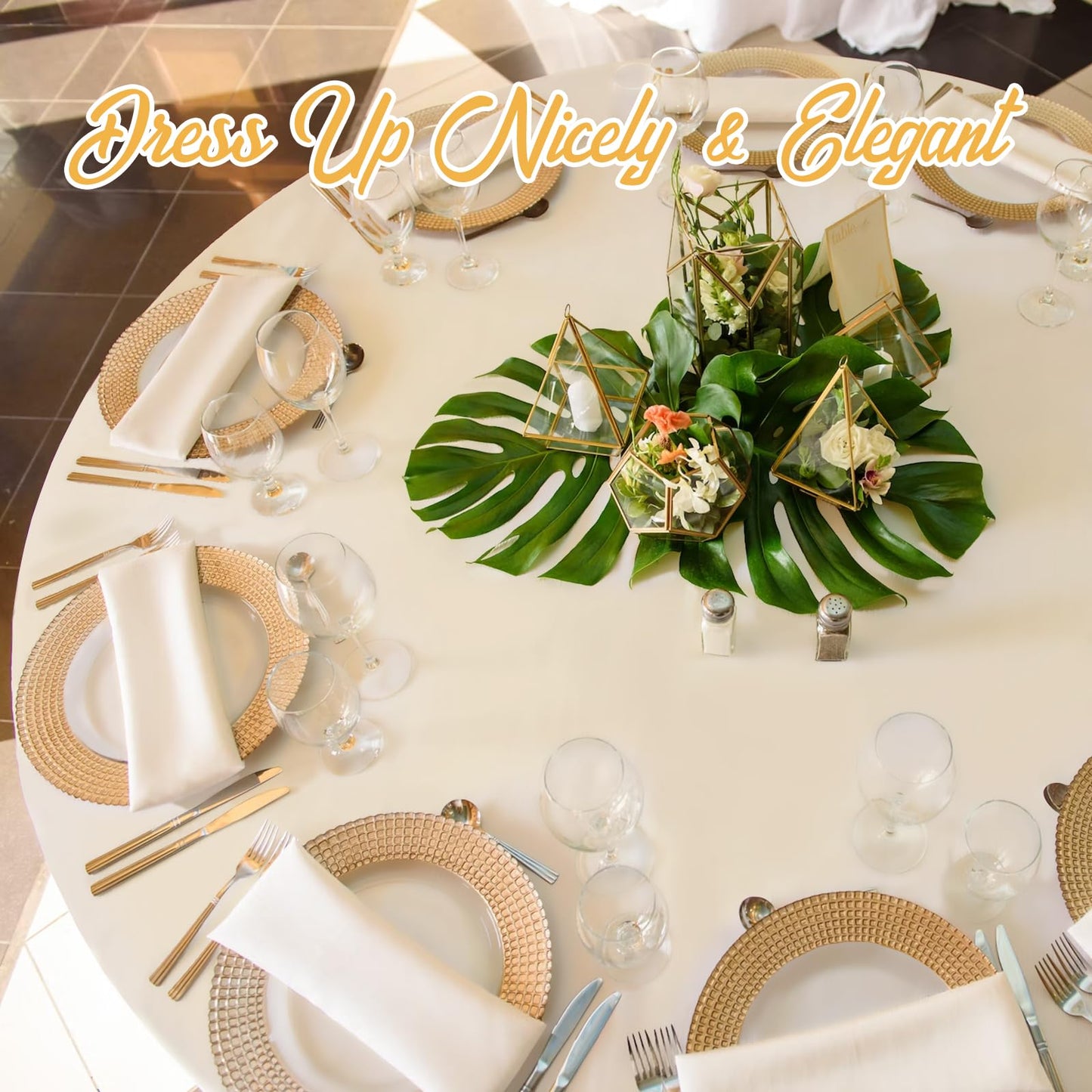 BRILLMAX 4 Pack Beige Round Tablecloths 120 Inch for 60” Tables - 150 GSM Polyester Fabric, Floor Length Drop, Water, Stain & Wrinkle Resistant Cloth Cover for Wedding Reception Banquet Dining