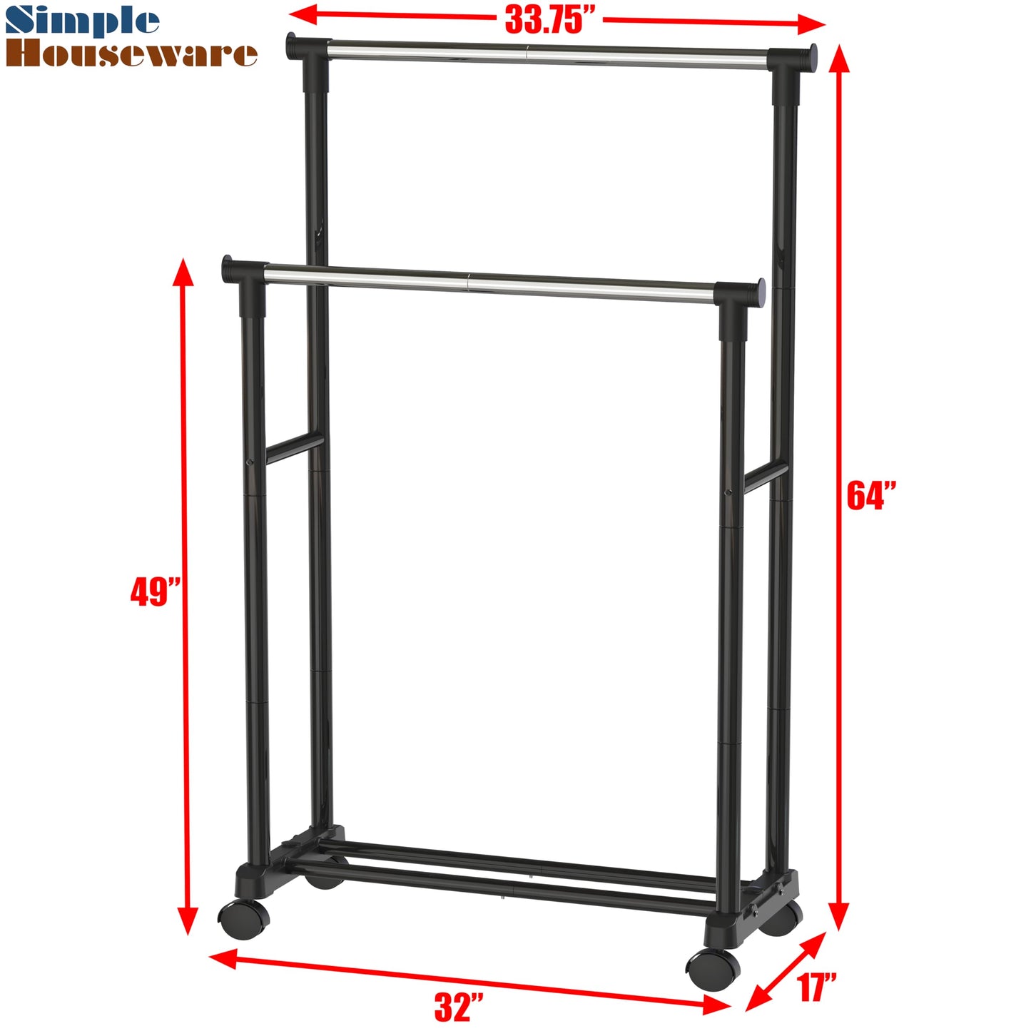 Simple Houseware Double Rod Portable Clothing Hanging Garment Rack