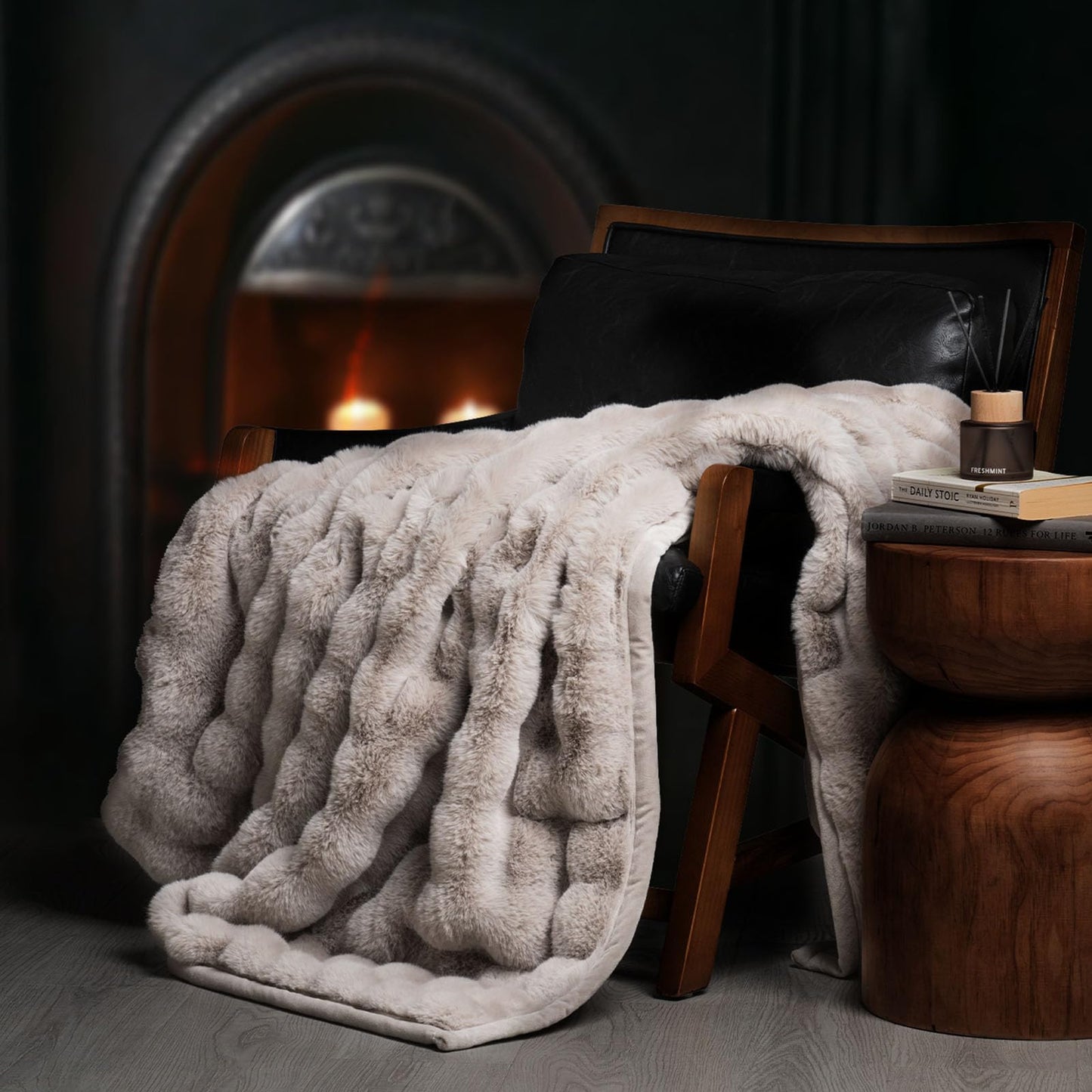 EverGrace Ultra Soft Luxury Fluffy Faux Rabbit Fur Throw Blanket, Thick Warm Bubble Throw for Bed, Cozy Plush Reversible Blankets for Couch, Chair, Sofa, Taupe, 50x60 Inches