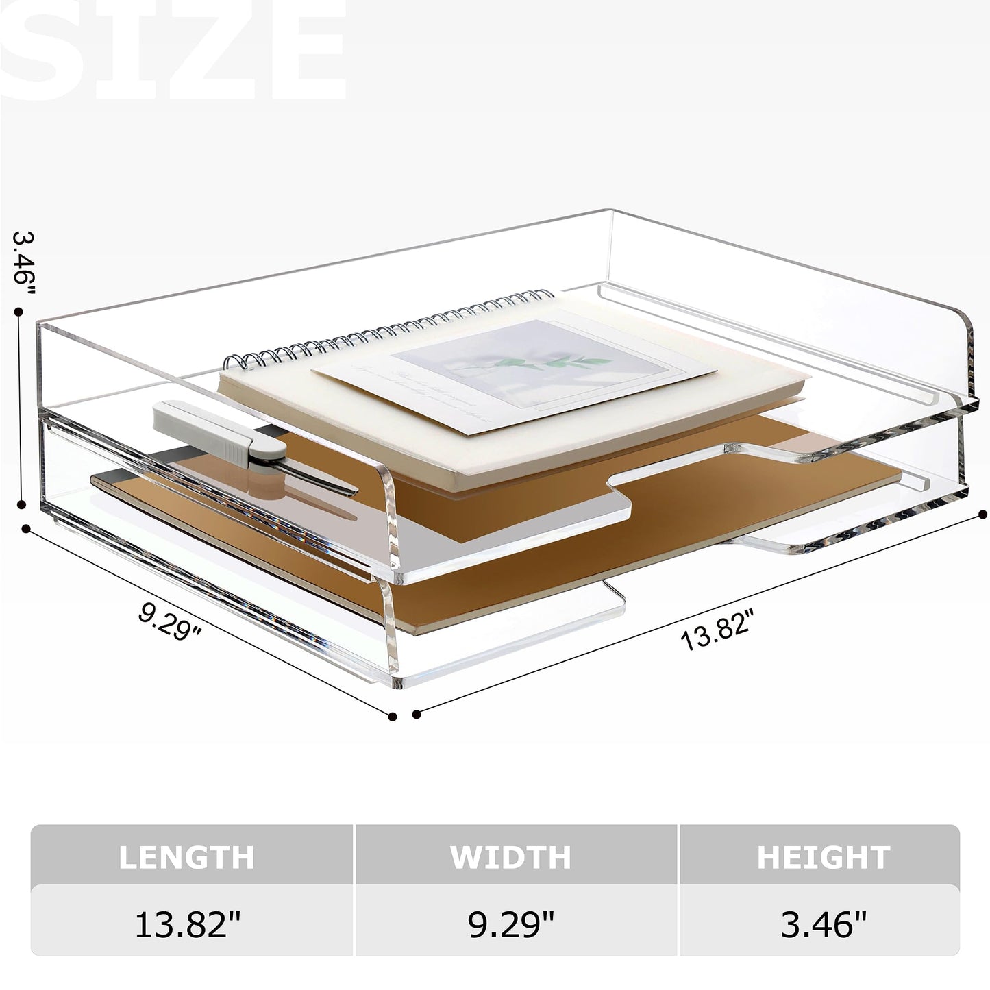 2 Pack- Stackable Paper Letter Tray, Enlarged A4 File Desk Organizer Acrylic Desk Organizers and Accessories Sorter Tray, Clear Workspace Office Supplies Organizers, 13.78inx9.25inx3.62in
