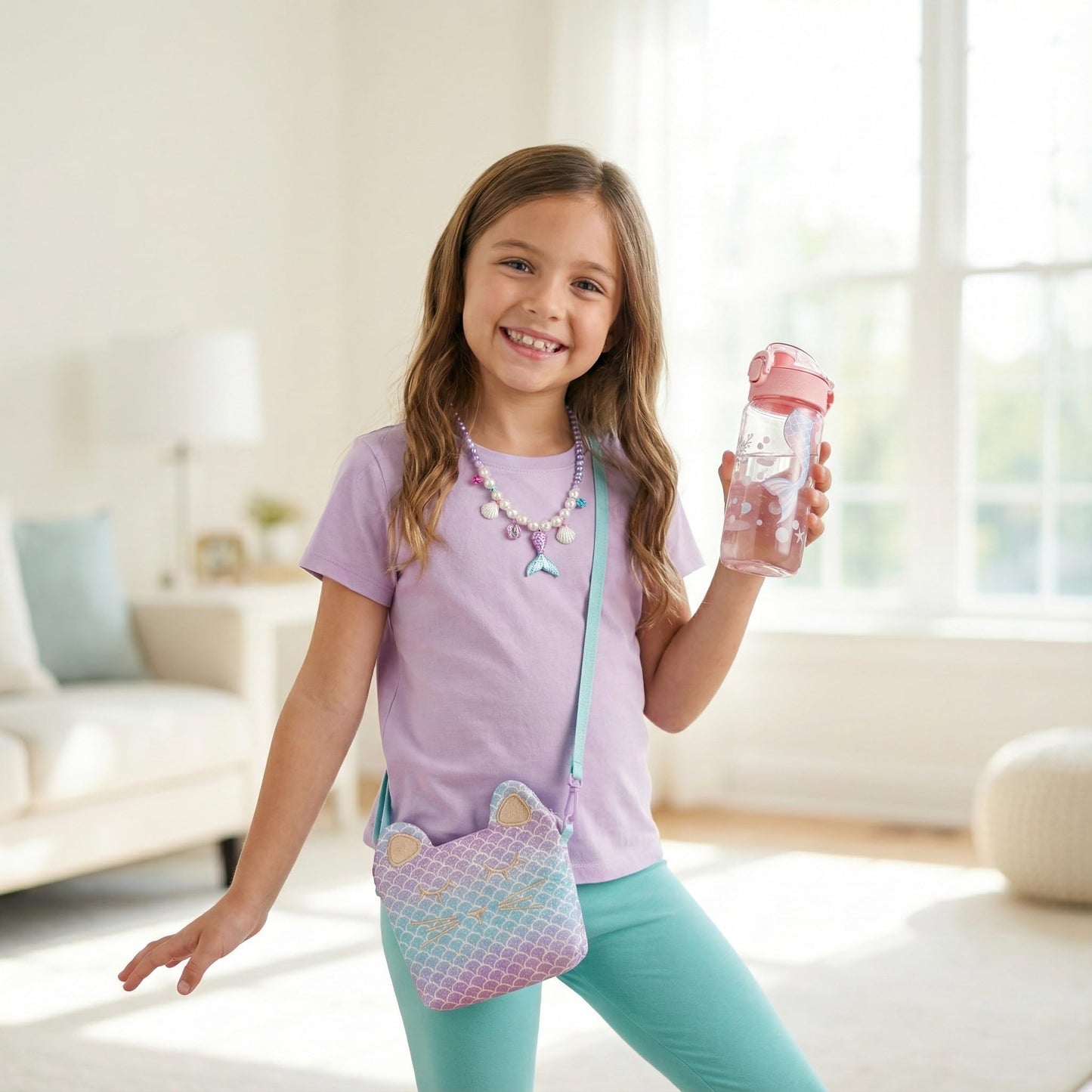Mermaid Gifts for Girls 4-10 Year Old, 8Pc Gift Box with Mermaid Tail Blanket, Jewelry, Kids Purse, water bottle & Notebook, Birthday Toys for 4-6 8-10 Year Old Girl, Safe Non-Toxic Stationery Set