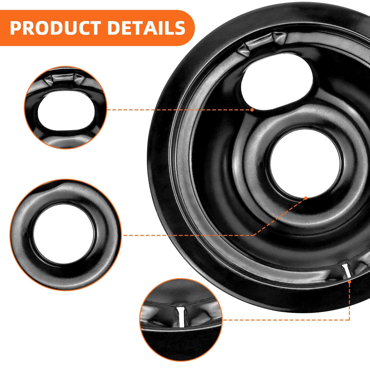Black Porcelain Burner Drip Pans 2*WB31M19(8”) 2*WB31M20(6”)&Electric Stove Burner Replacement 2*MP15YA(6") 2*MP21YA(8") Compatible for G-E Hot-point Ken-more Electric Range Stove by MIFLUS