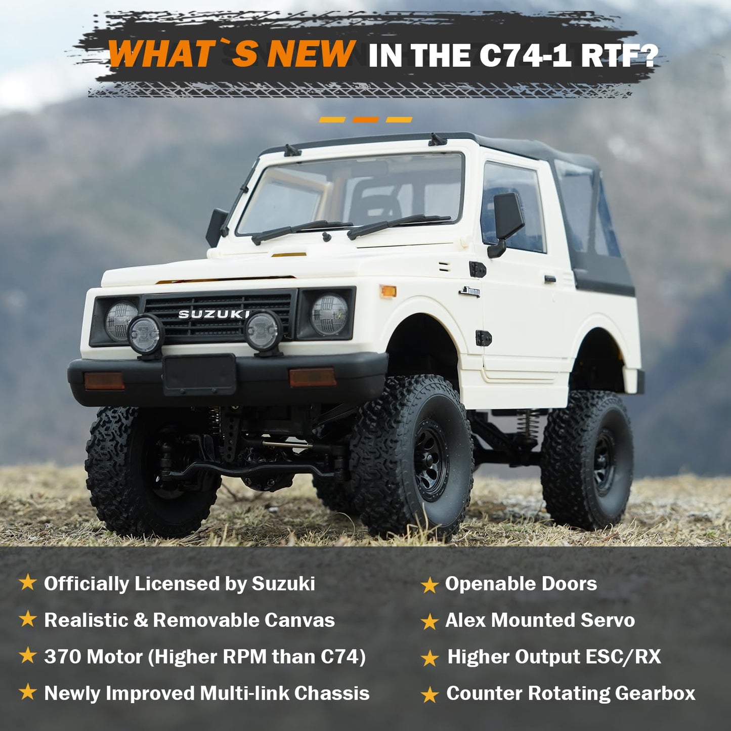 1/10 RC Crawler, WPL C74-1 Jimny JA11 RC Rock Crawler 4x4 2.4Ghz Remote Control Off Road Truck, 4WD RC Pickup Truck RTF with LED Light Hobby Grade Toy Gifts for Adults
