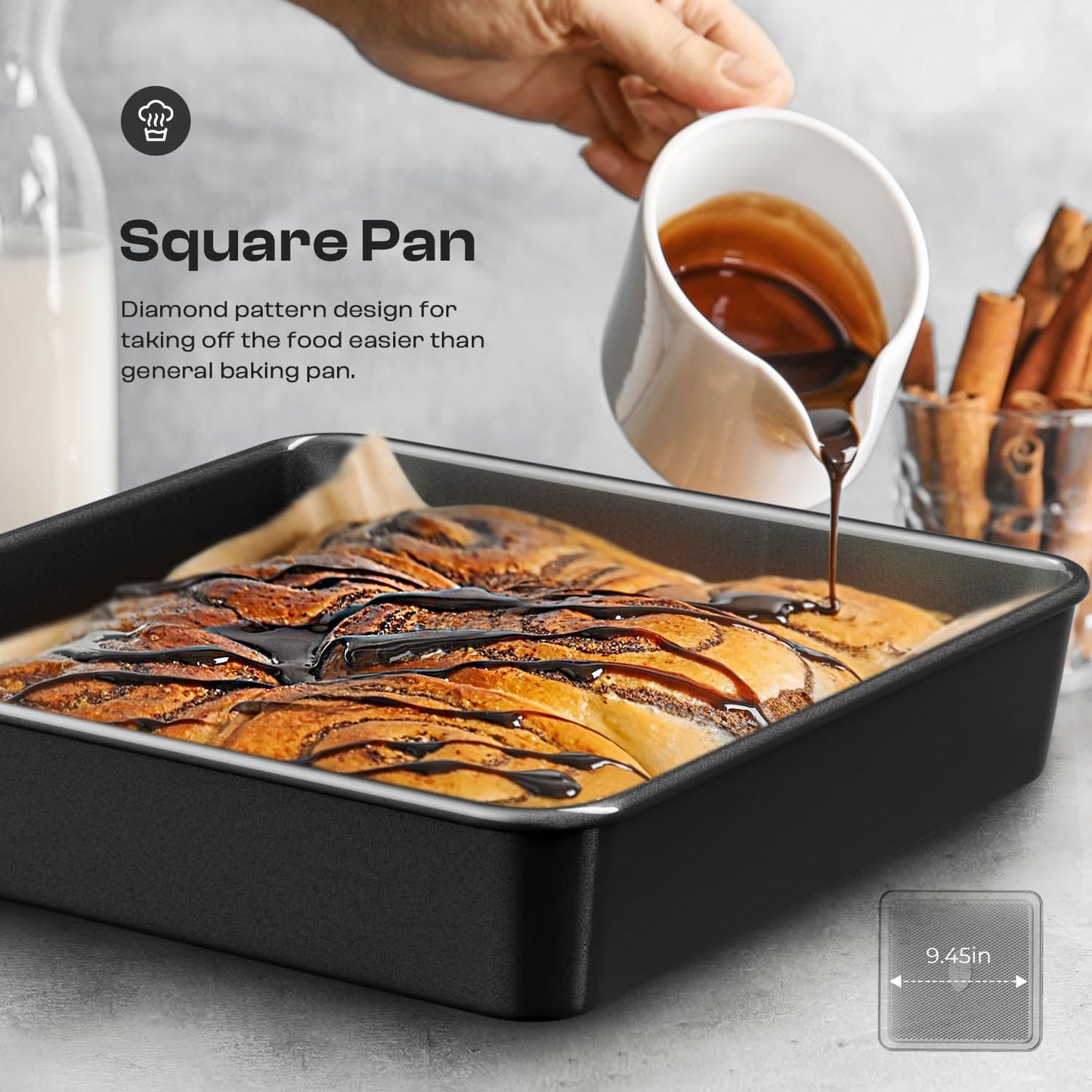 Slow Slog Nonstick Baking Pans Set, 8-Piece Stackable Bakeware Sets, Non-Toxic Oven Pan Set, Includes Baking Sheet, Cake Pan, Muffin Pan, Loaf Pan, Square Pan, Cookie Sheet & Roasting Pan, Black