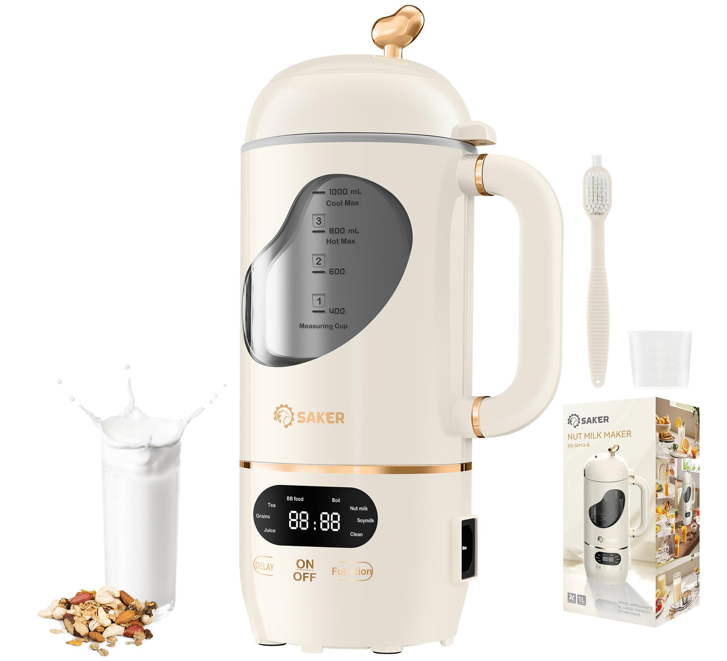 SAKER Automatic Nut Milk Maker,35oz Homemade Almond, Oat, Soy, Plant-Based Milk and Dairy Free Beverages, Almond Milk Maker with Delay Start/Keep Warm/Boil Water, Soy Milk Maker