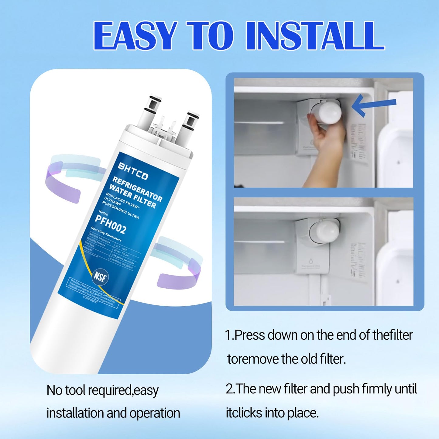 Water Filter Replacement for Frigidaire FGHS2631PF4A, FGHC2331PFAA, FGHC2331PFCA, FGHS2655PF5A, FGHC2342LF3, FGHS2631PF3, FGHF2366PFEA Refrigerator (3 Pack)