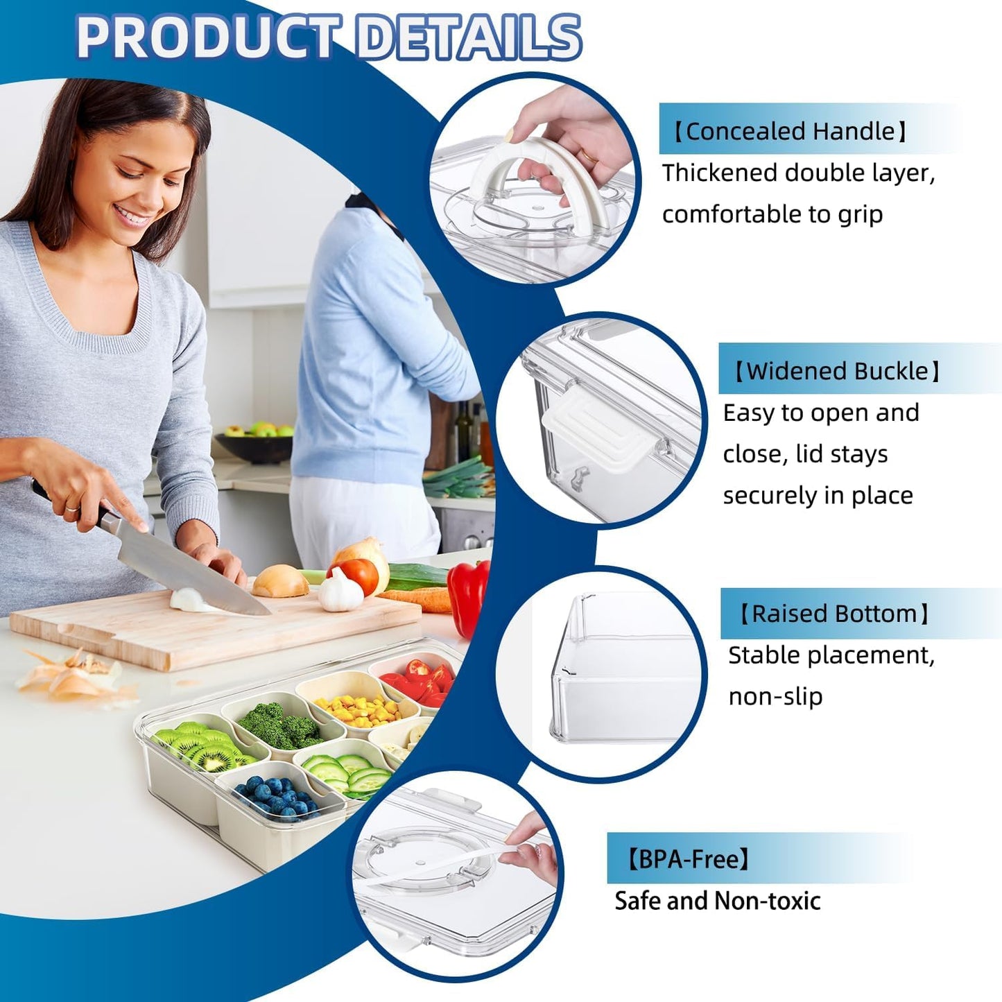 Pure Future 2-Pack Snackle Box Containers with Handles - Divided Serving Tray with Lids, 8 Compartments Charcuterie Box for Travel, Movie Nights & Parties (Hand Wash Only)