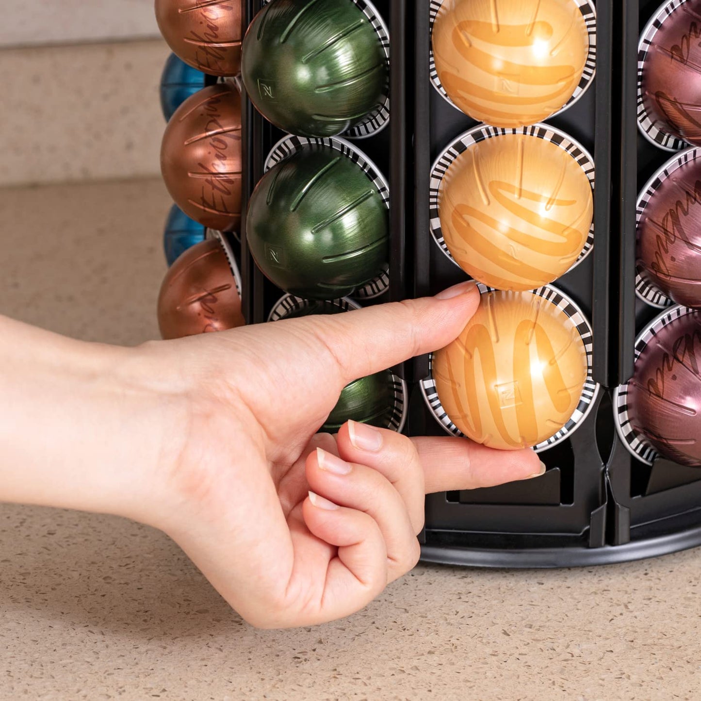 FlagShip for Nespresso Pod Holder Coffee Pod Carousel for Vertuo Pod Storage with Extra Space 360° Silent Rolling (100+ Pods Capacity)
