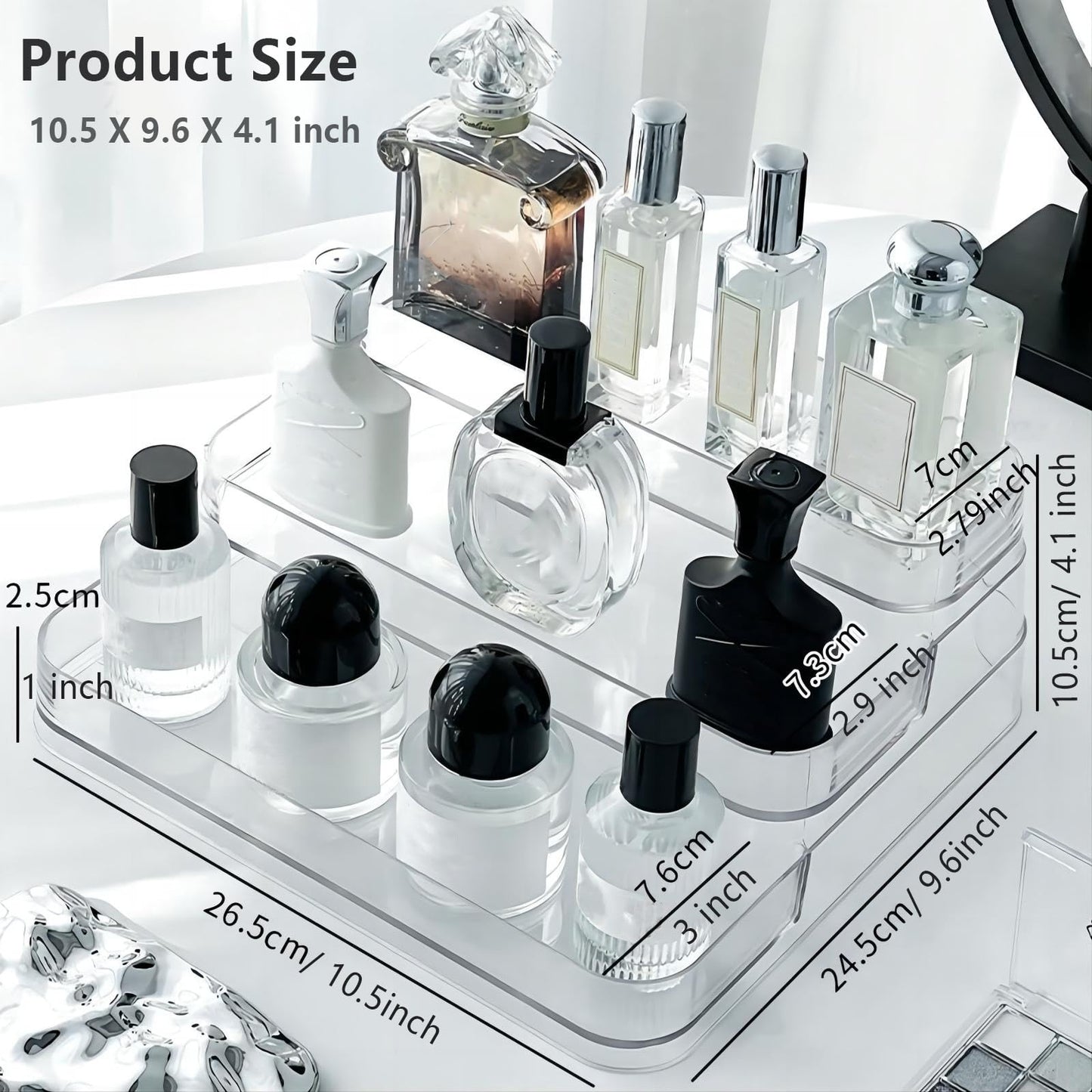 Rusnugic Perfume Organizer - 2 Pack Three-Tiered Shelf - Perfume Lotion Skincare Stand, Spice Vitamins Medicine Bottles Holder,Sturdy Clear Rack for Kitchen Bathroom Countertop Cabinet Storage