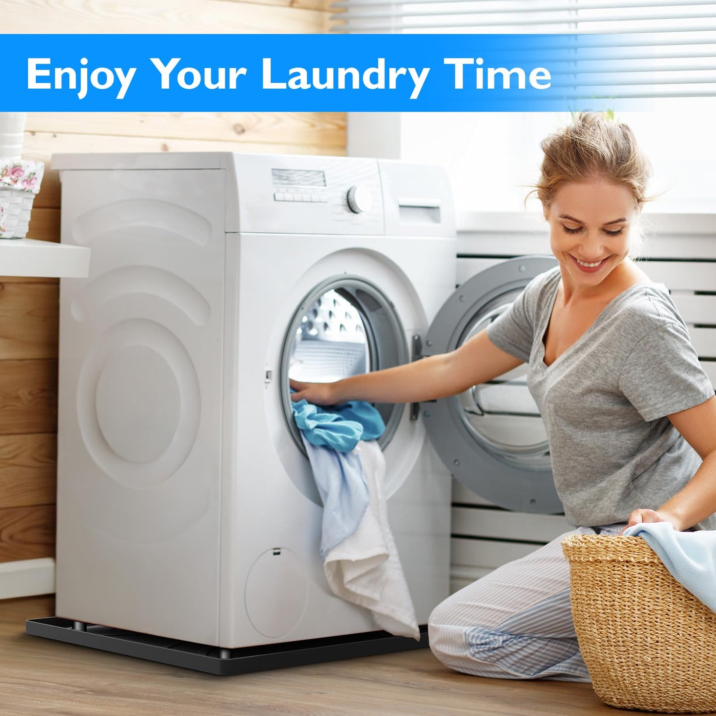 Washing Machine Drain Pan Silicone Mat,Extra Thick 26.5x26.5inch Non-Slip Waterproof Washer Tray,Raised Edge Drip Mat for Under Dryer or Washer,Anti-Vibration,Floor Leak Protector for Laundry Room