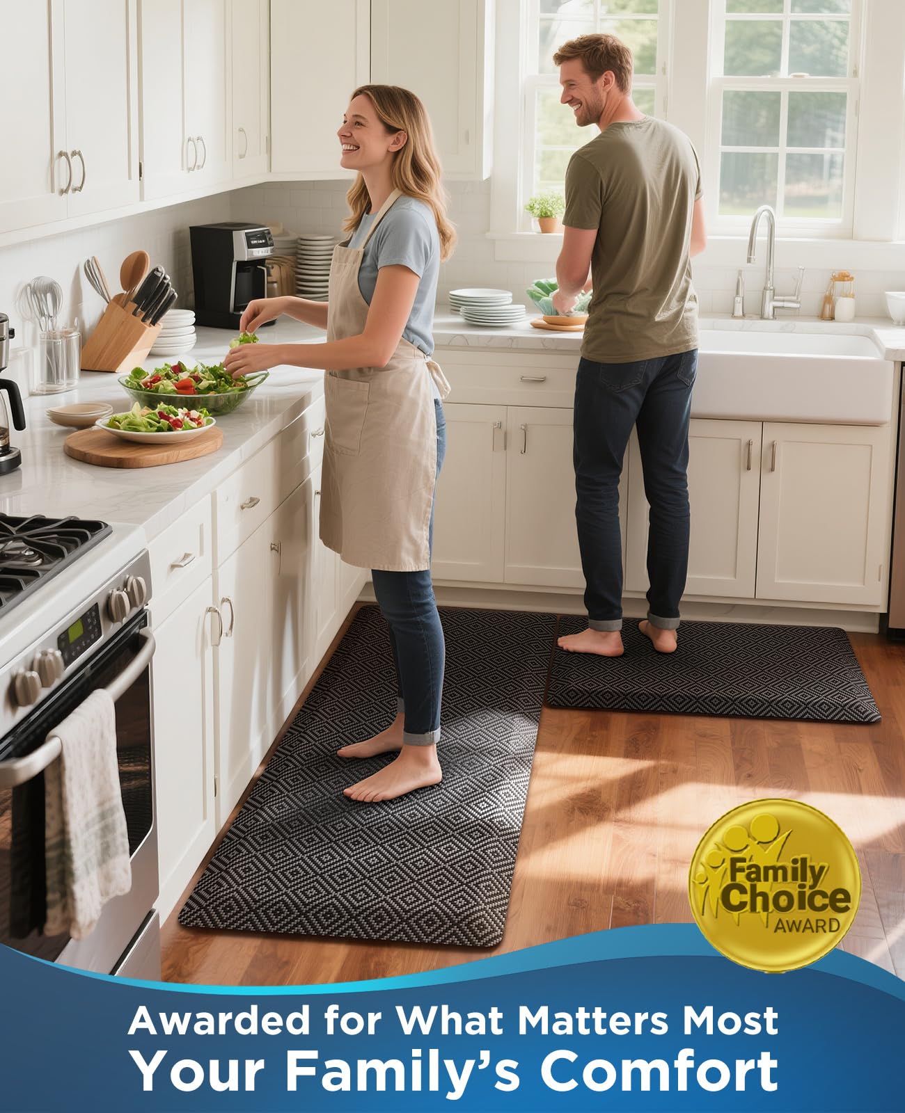 Ophanie Kitchen Mats for Floor, 3/4 inch Thick, 17x28 Anti Fatigue Cushioned Mat, Kitchen Rugs, Waterproof, Comfort Ergonomic Standing Mat for Office, Home, Sink, Black Non-Slip Ridged Bottom