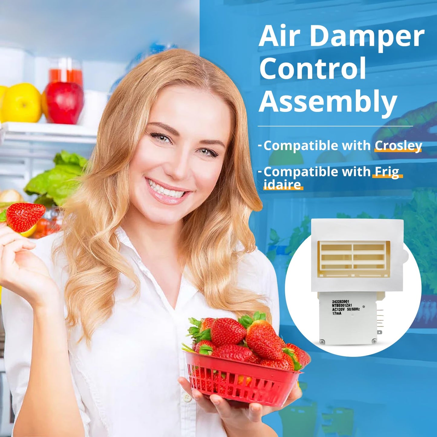 242303001 Air Damper Control Assembly Refrigerator Damper Assembly Compatible with Frigidaire Crosley White replaces 242303001，AP5788340, PS8746718, EAP8746718, 3016452 Fits DFH, FFE, FFH, FFS, LFS