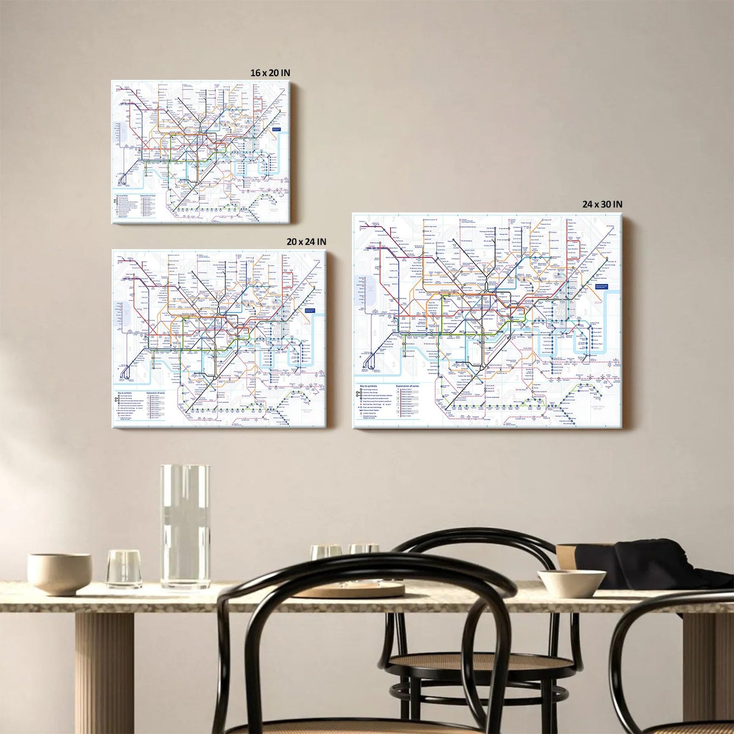 London Underground Map Canvas Wall Art - Modern Tube Subway System Print for Office Living Room Bedroom Decor - Unique British UK Travel Souvenir Gift - Framed Ready to Hang