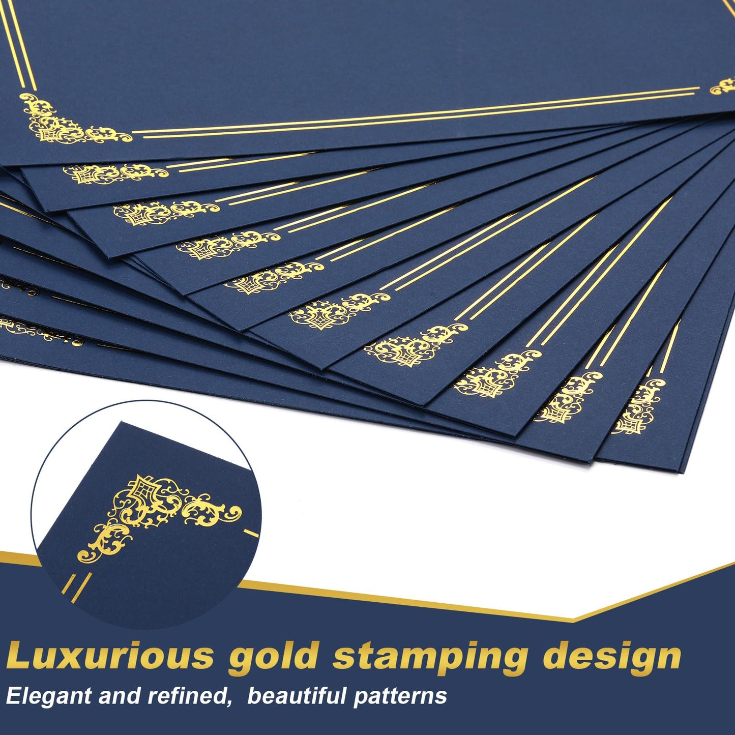 Fainne 120 Pack Certificate Holders Bulk, Diploma Covers Gold Foil Border, Document Covers for Letter Size 8.5x11 Award Certificates, Cardstock, Document Papers, Paper Card Stock (Navy Blue)