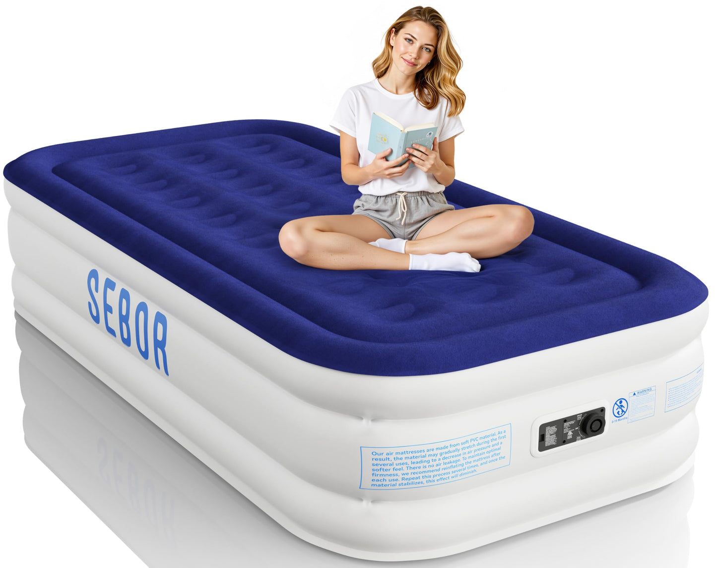 Sebor Air Mattress Twin with Built-in Pump 18", Comfortable Self-Inflating Air Mattress with High-Speed Pump, Durable Blow Up Mattress Twin with Storage Bag for Guests, Camping, Travel