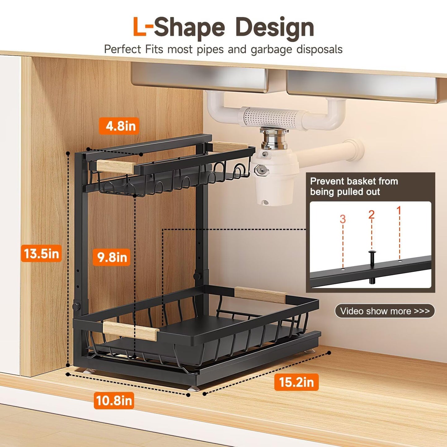 Sevenblue 2 Packs Under Sink Organizer, Height Adjustable 2 Tier Under Kitchen Sink Organizer, Multi-Purpose Storage Shelf for Kitchen Bathroom Cabinet