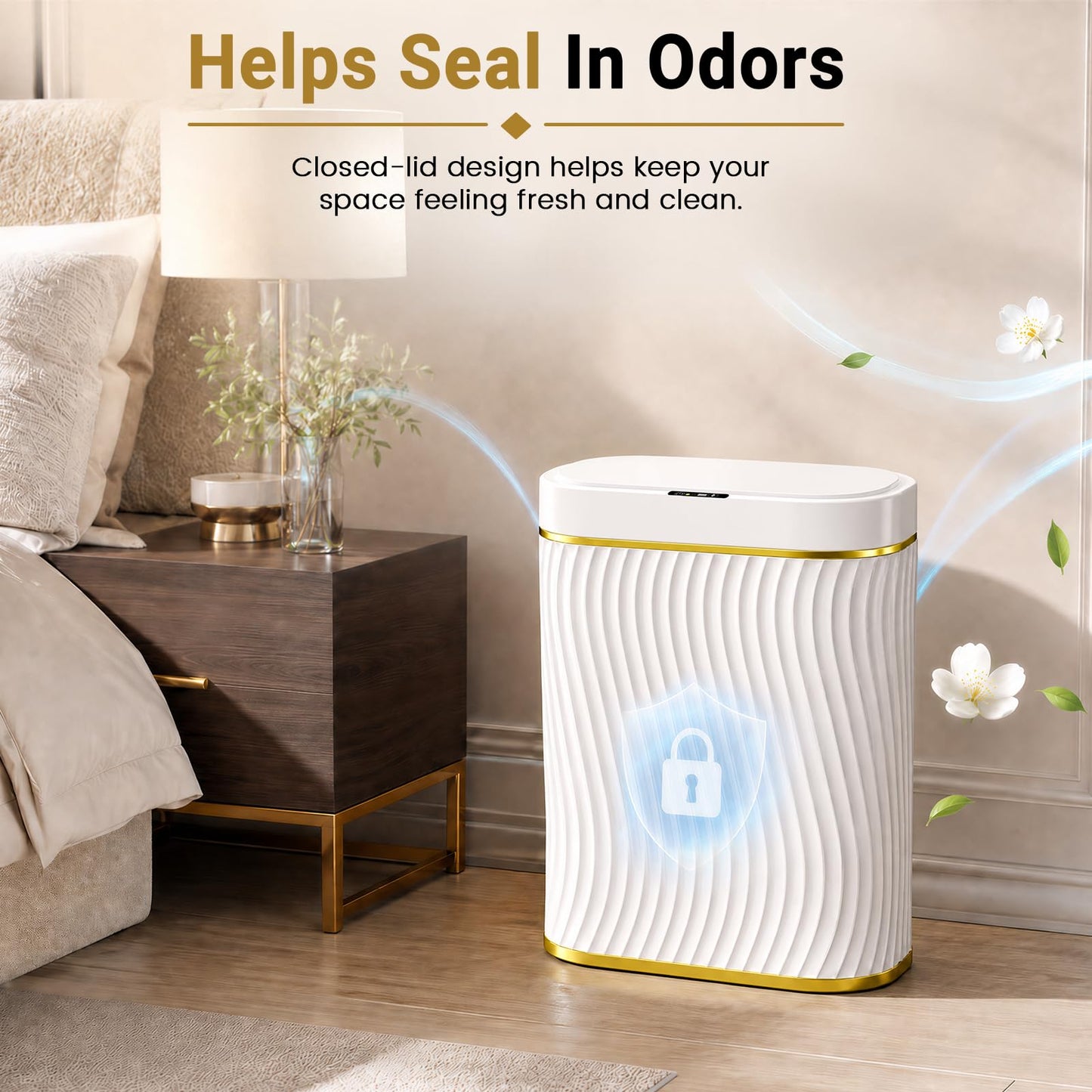 Bathroom Small Trash Can with Automatic Touchless Lid, 2.6 Gallon Smart Garbage Can Narrow Waterproof Trash Bin for Bedroom, Office, Living Room