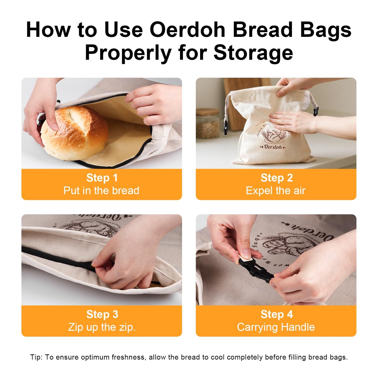 Oerdoh Bread Bags for Homemade Bread - 2 Packs XL Reusable Organic Beeswax Linen Cotton Sourdough Bag, Homesteading Essentials Sourdough Bags with Sealing Zip to Keep Fresh