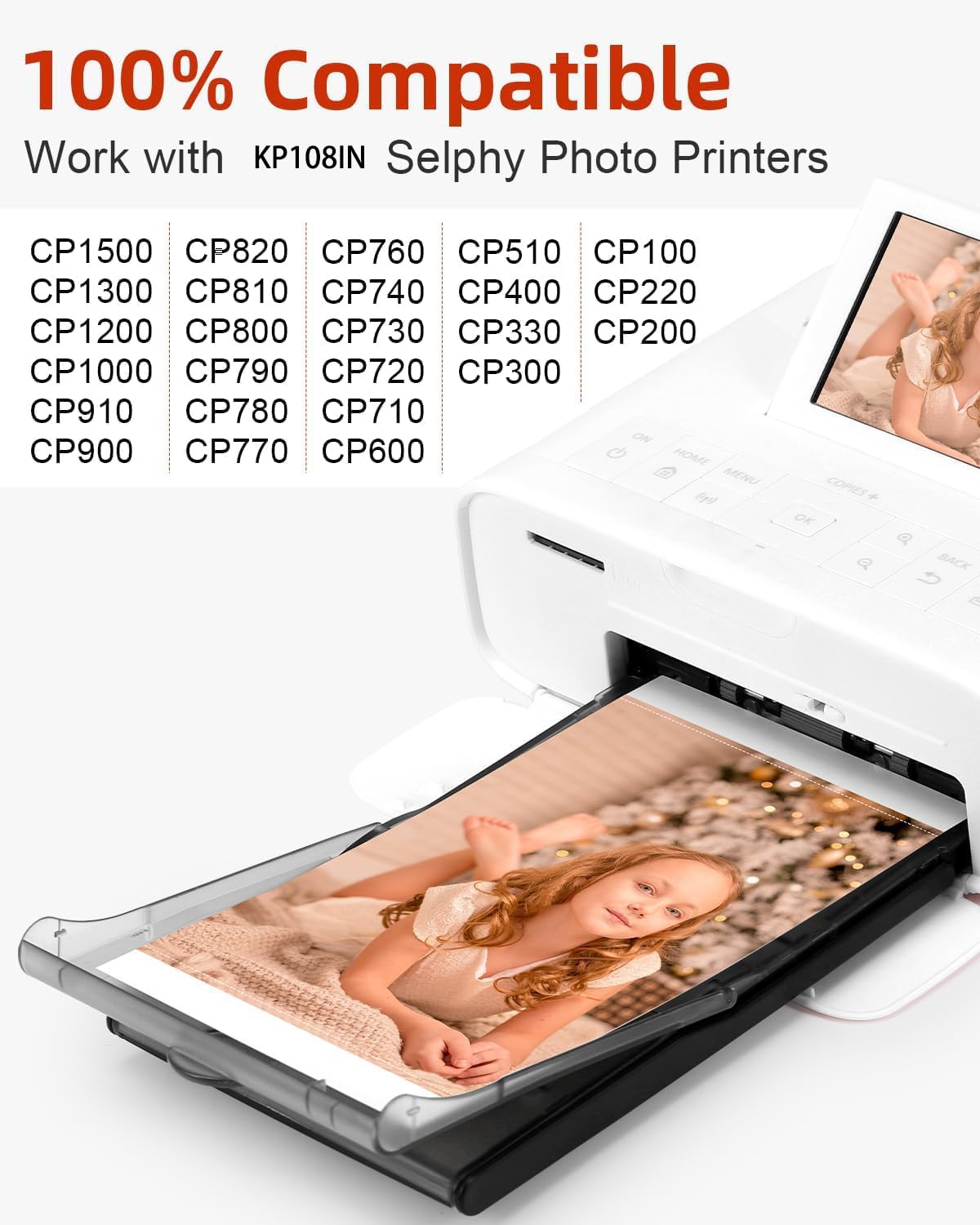 KP-108IN 4x6 inch Color Ink and Paper Set Compatible with Canon Selphy CP1500 CP1300 Ink and Paper 4 x 6 Inch 100mm x148 mm (3 Ink +108 Sheets Glossy Photo Paper)