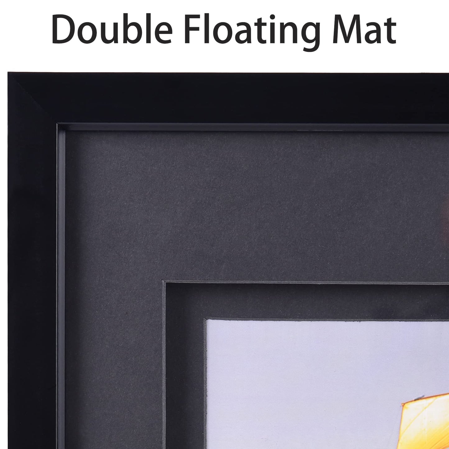 Yaetm 11x14 Double Floating Mat Picture Frame Set of 4, Display Picture 8x10 with Black Double Mat, Polished High Definition Tempered Glass, Wall Mounting Photo Frames, Black/Black