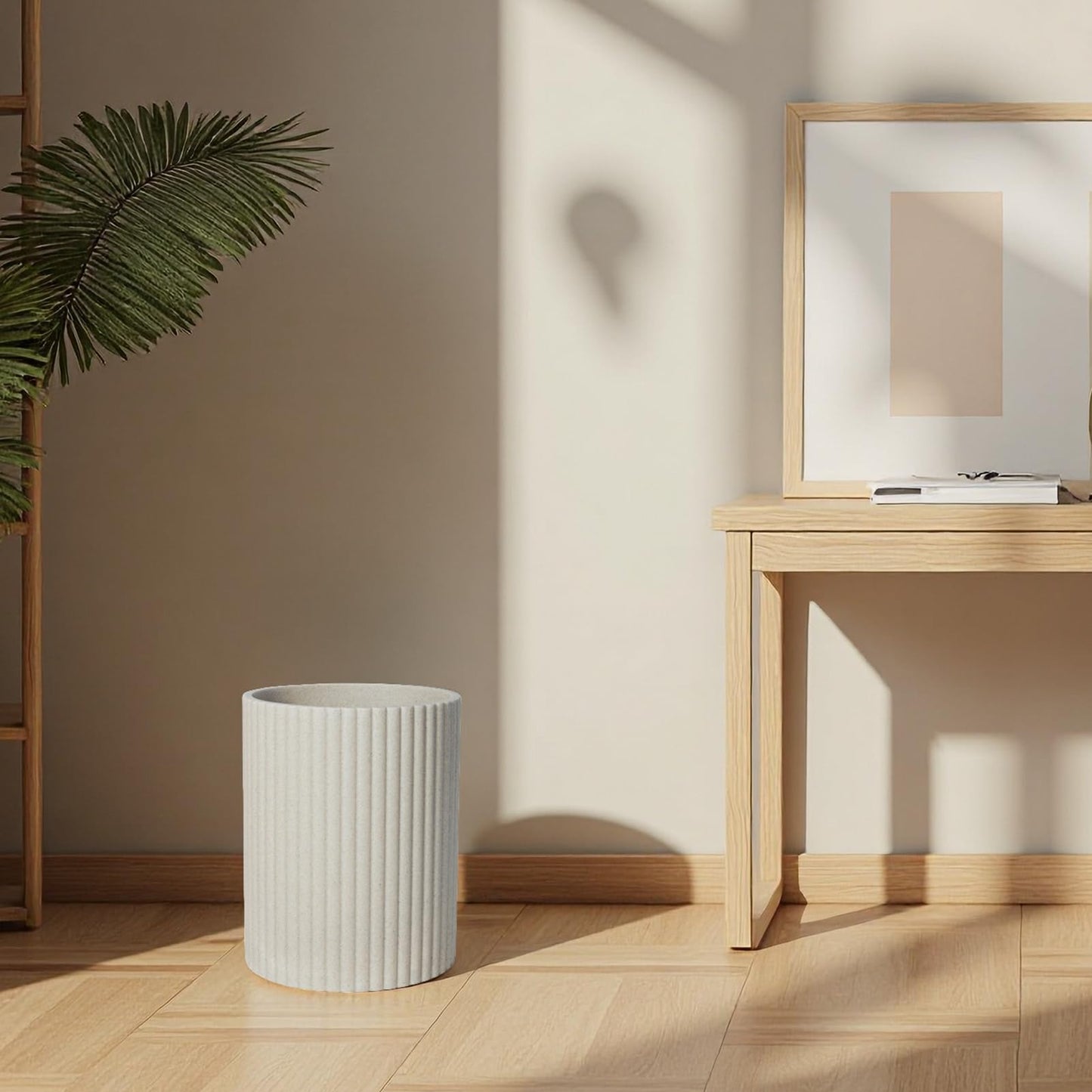 DoveeDosa Beige Luxury Stone Bathroom Trash Can, Modern Bathroom Office Trash Can, Resin Wastebasket, Garbage Receptacle Bin for Bathrooms, Offices, Powder Rooms, Kitchens (Beige)
