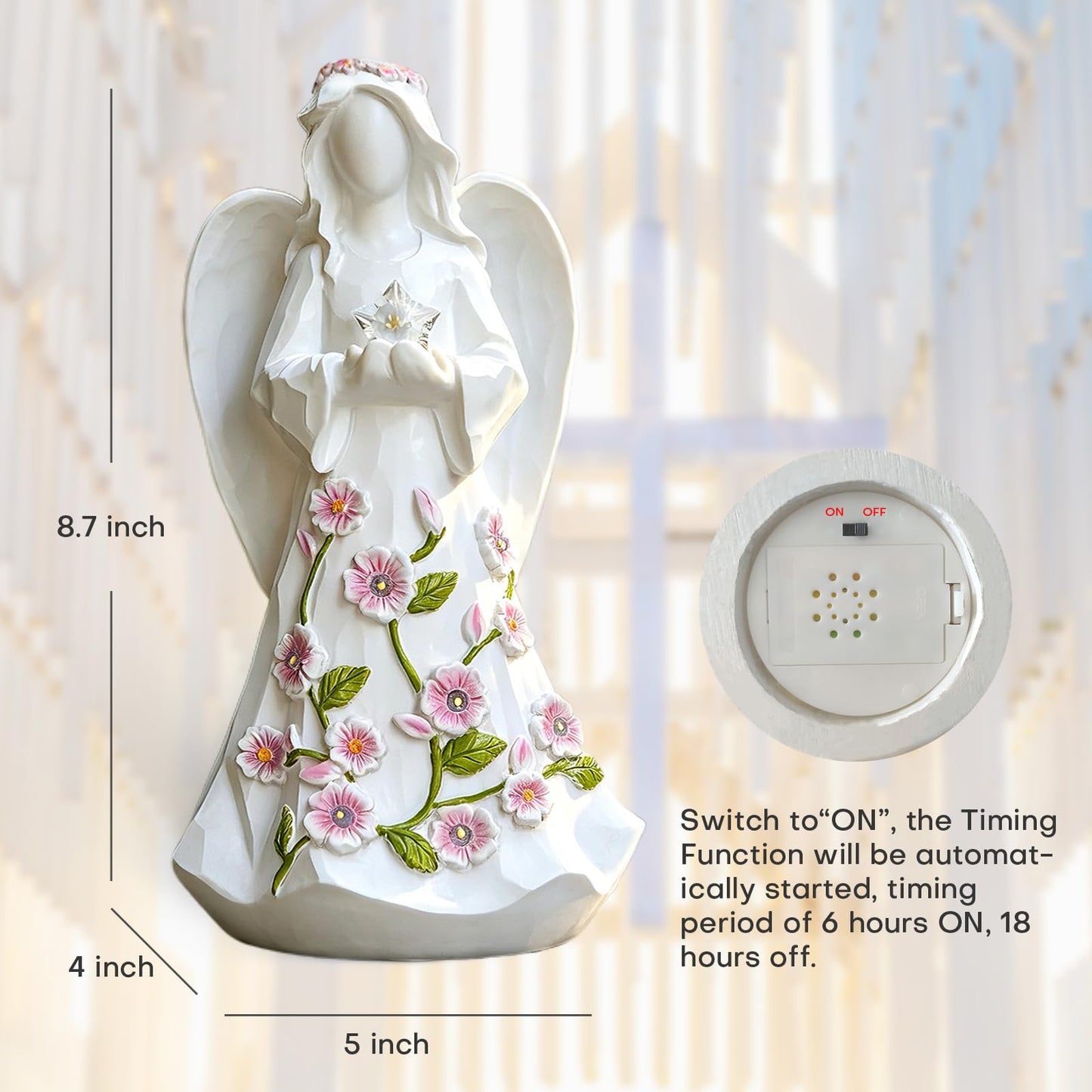 LEGIFO Guardian Angel Figurines with Light Star Battery Operated Angel Statue Decor, Birthday Gift for Grandma Grandmother Aunt Birthday Gift (with Timing Function)