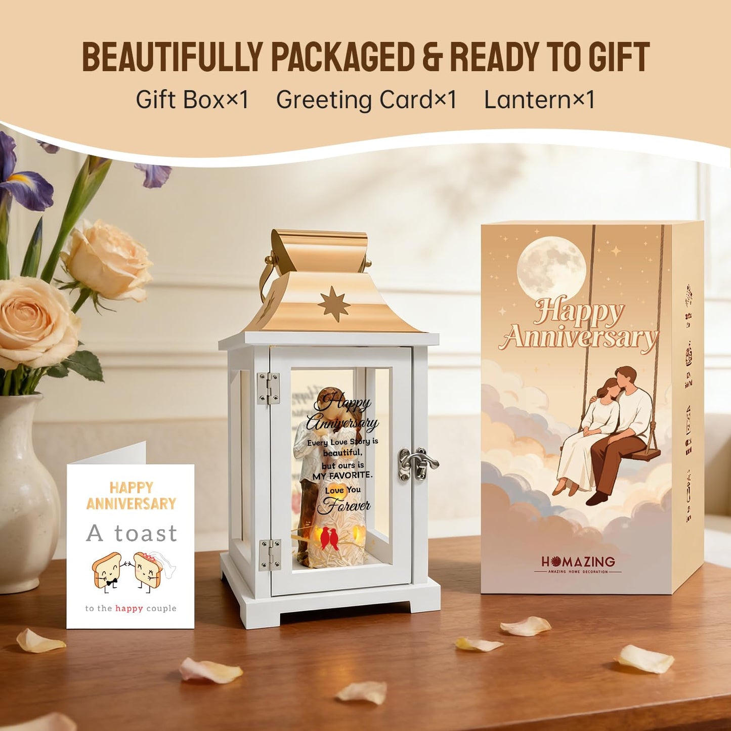 Homazing Wedding Anniversary Lantern Gift for Couple Wife Women Her Husband, Best Anniversary Wedding Gift for Couple Wife Parents 1st, 5th, 25th, 50th