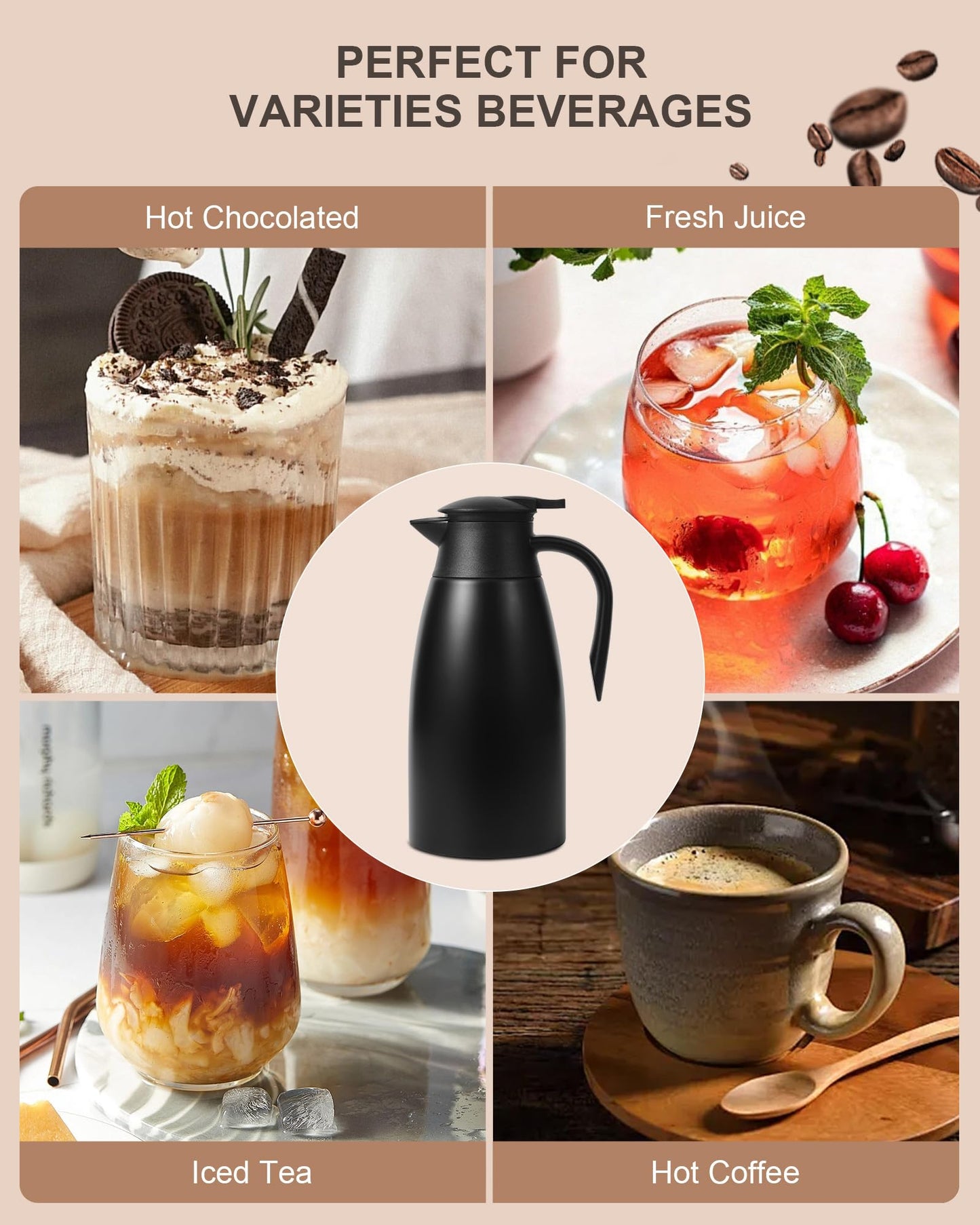 70Oz Thermal Coffee Carafe for keeping hot, Airpot Insulated Carafe Stainless Steel Thermal Pot for Coffee, (black+silver)