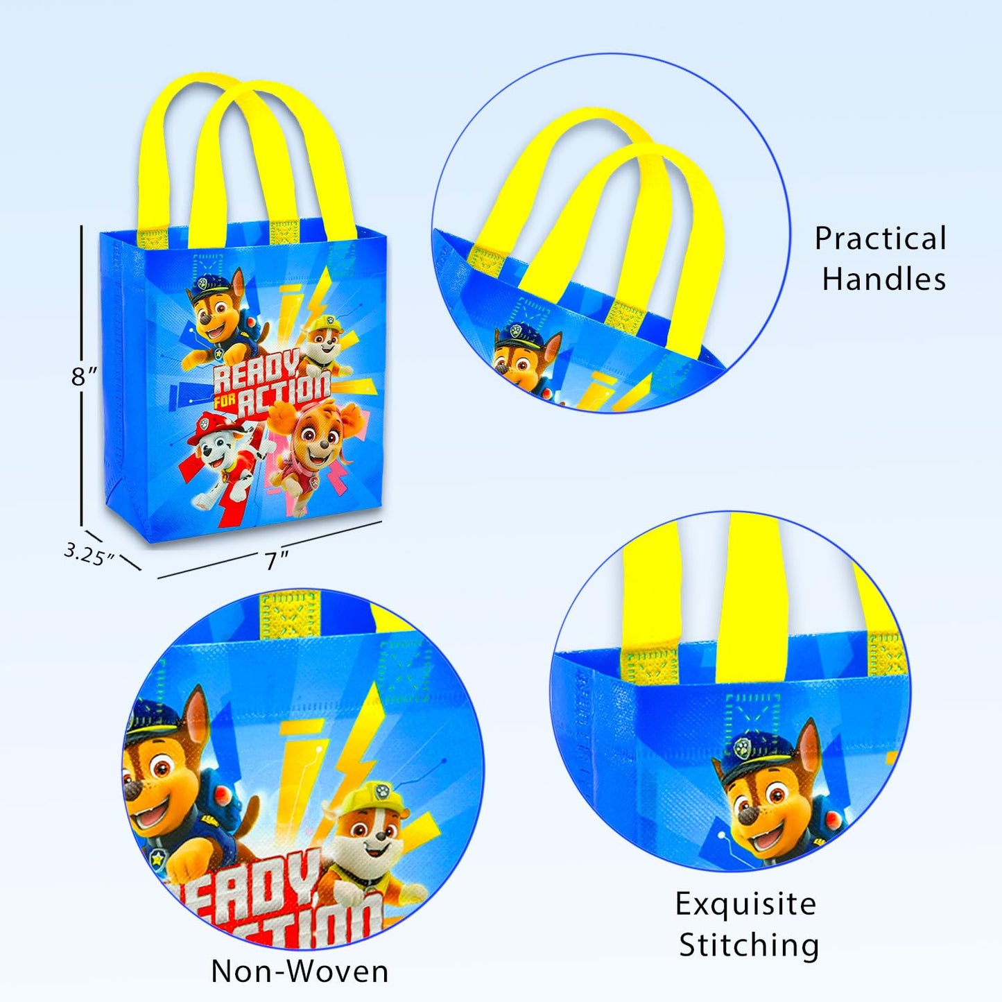 Paw Patrol Party Favor Bag Set – 24 Pack of 8" Party Goodie Bags, Bulk Reusable Mini Tote Bags | Chase, Marshall, Skye and Rubble Paw Patrol Birthday Supplies