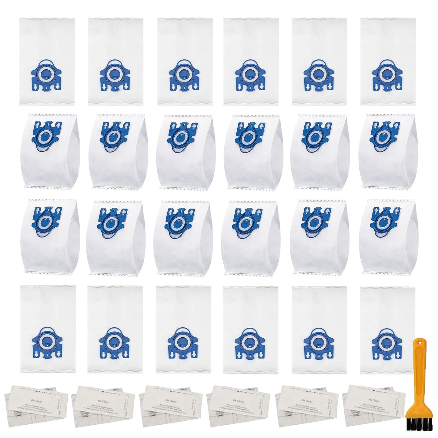 24 Pack 3D Airclean GN Vacuum Bags Compatible with Miele Classic C1, Complete C1, Complete C2, Complete C3, S400i S600 S2 S5 S8 Series, 6 Motor Protection Filters 6 AirClean Filters 1 Cleaning Brush