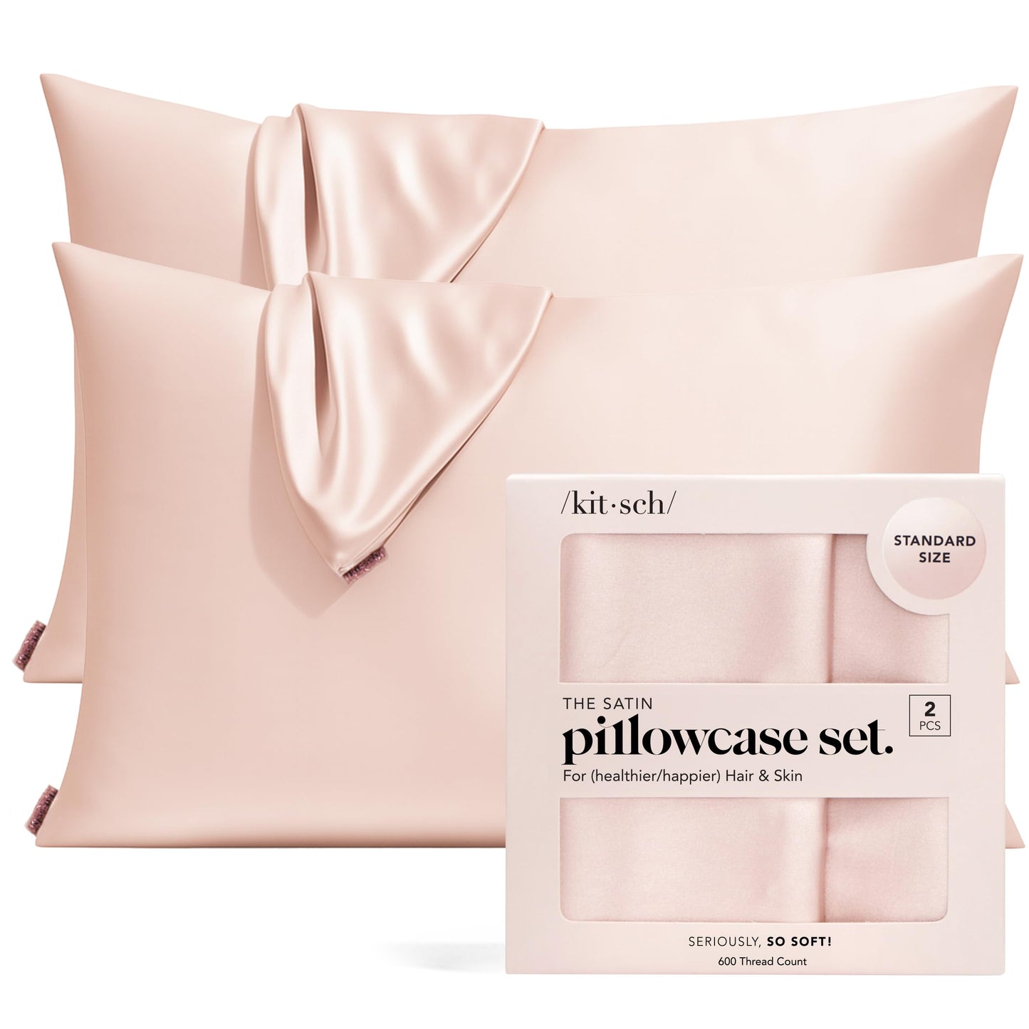 Kitsch Satin Pillowcase with Zipper for Hair & Skin - Softer Than Silk Pillow Cases, Smooth Cooling Satin Pillow Case, Wrinkle-Free, Machine Washable - Pillow Cases Standard Size 19x26 - Blush, 2pcs