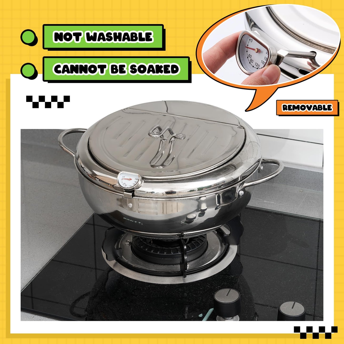 Reallnaive 4.4 Qt (4.2 L) Deep Fryer Pot 304 Stainless Steel Tempura Frying Pot with Lid and Oil Drain Rack Japanese Deep Fryer Pan with Temperature Control for Kitchen French Fries, Chicken