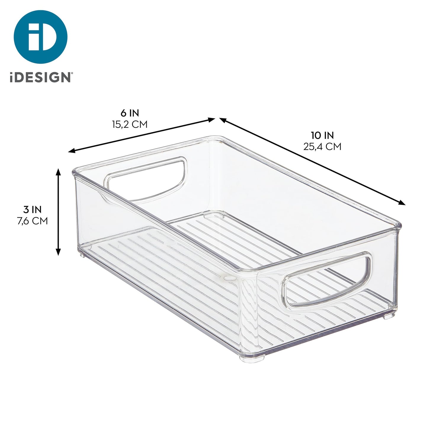 iDesign Stackable Pantry Bin with Handles for Kitchen Storage, Set of 4, Clear, Made in USA