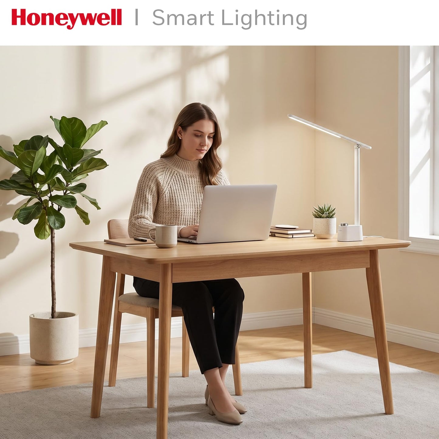 Honeywell LED Desk Lamp - Sunturalux Desk Lamps for Home Office with USB A+C Charging Ports, 3 Color Modes Stepless Dimmable Eye-Caring Foldable Desk Light for Bedroom Table Reading Study(White)