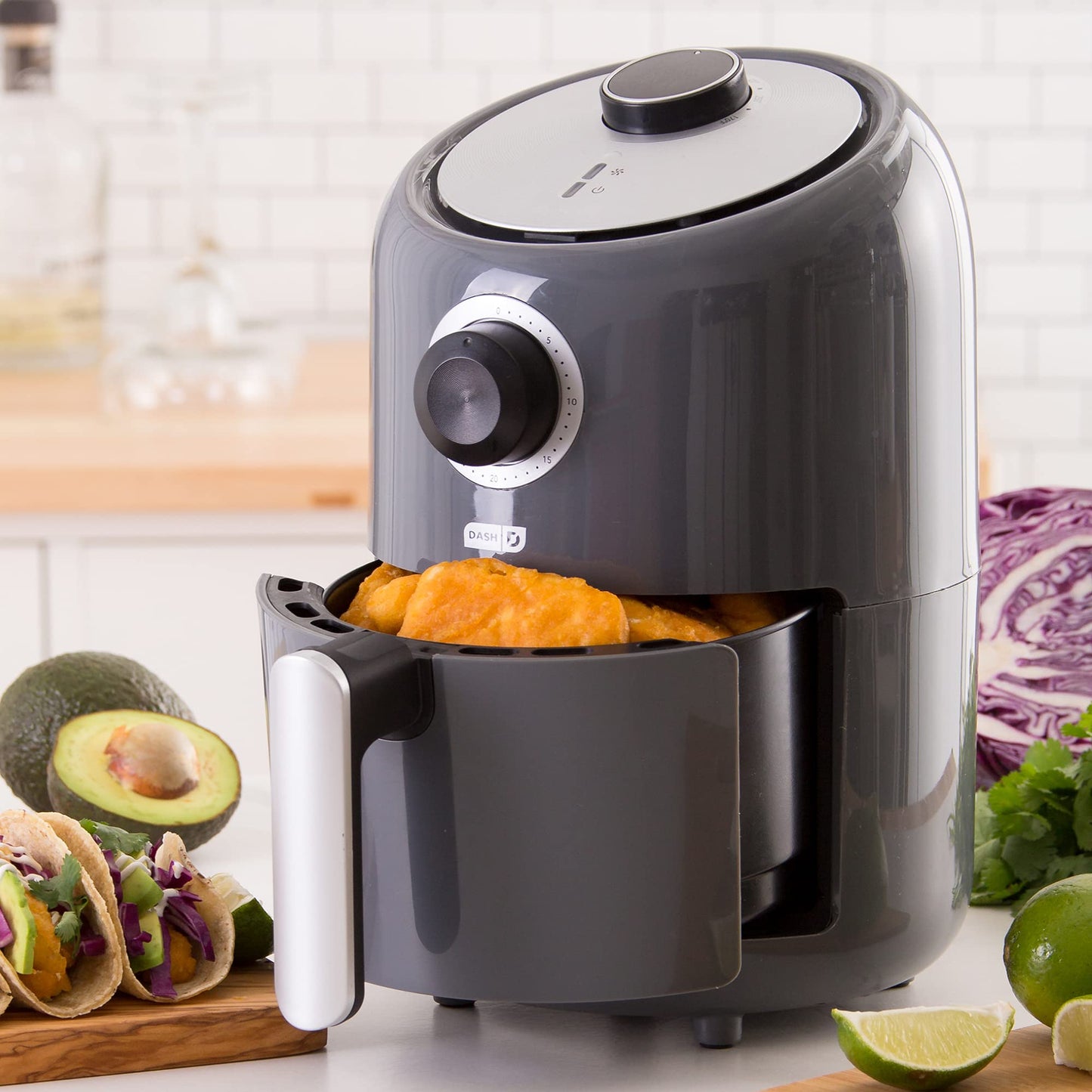 Dash Compact Air Fryer - Healthy Cooking with Auto Shut-Off Feature, Adjustable Temperature Control & Nonstick Fry Basket - Has AirCrisp® Technology - 2 Quart - Cool Grey