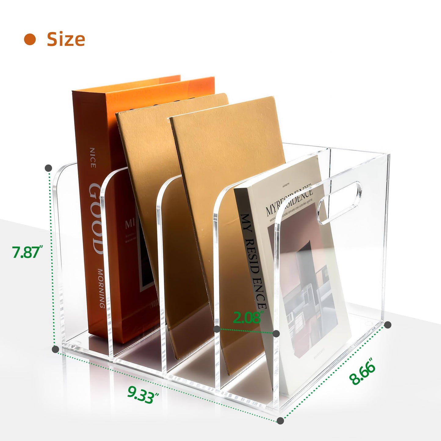 AIDIMOO 4 Vertical Compartments Clear Acrylic Magazine & File Holder – Multipurpose Desk Organizer for Office, Tablets, Magazines, Books – Documents/Home/Classroom Rack