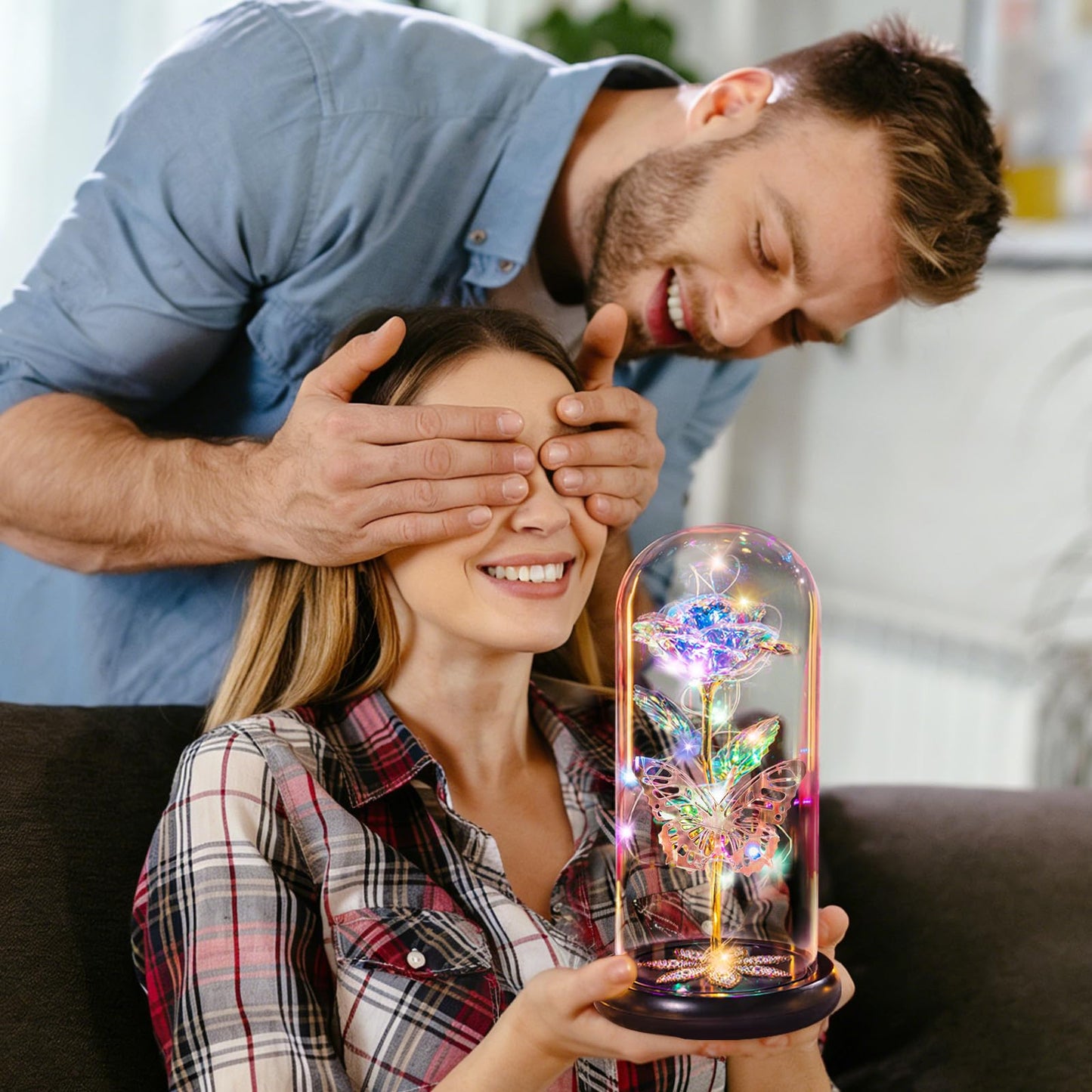 Mothers Day Flowers Gifts for Mom Women Birthday Gift, Galaxy Glass Rose Forever Eternal Crystal Rose in Glass Dome with Butterfly Mother's Day Roses Gifts for Mom Daughter Wife Women Grandma Colorful