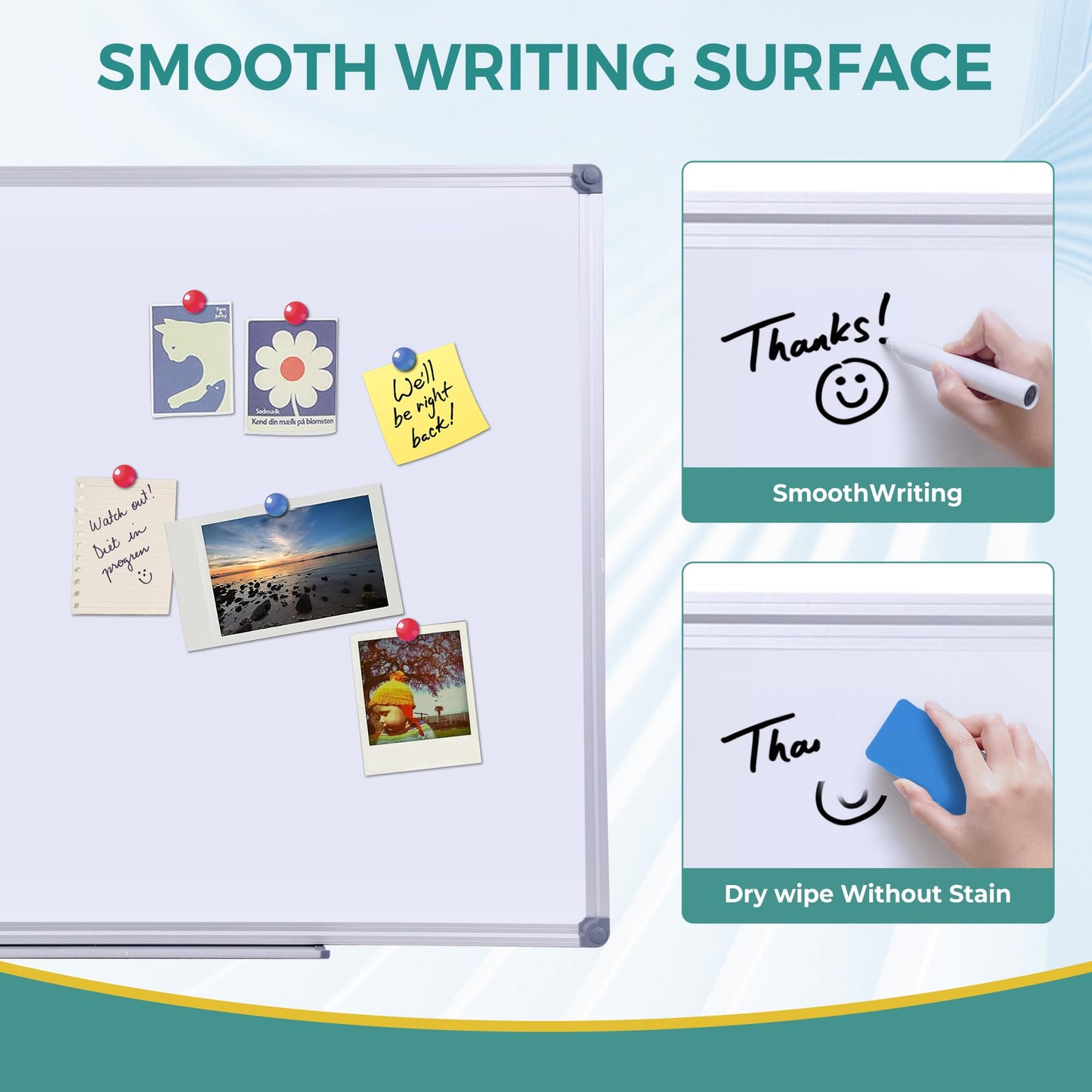 DexBoard 40 x 28 Inch Magnetic Dry Erase Whiteboard - Medium-Large Wall Mounted Writing Board for Home Office & Study - Silver Aluminum Frame with Tray