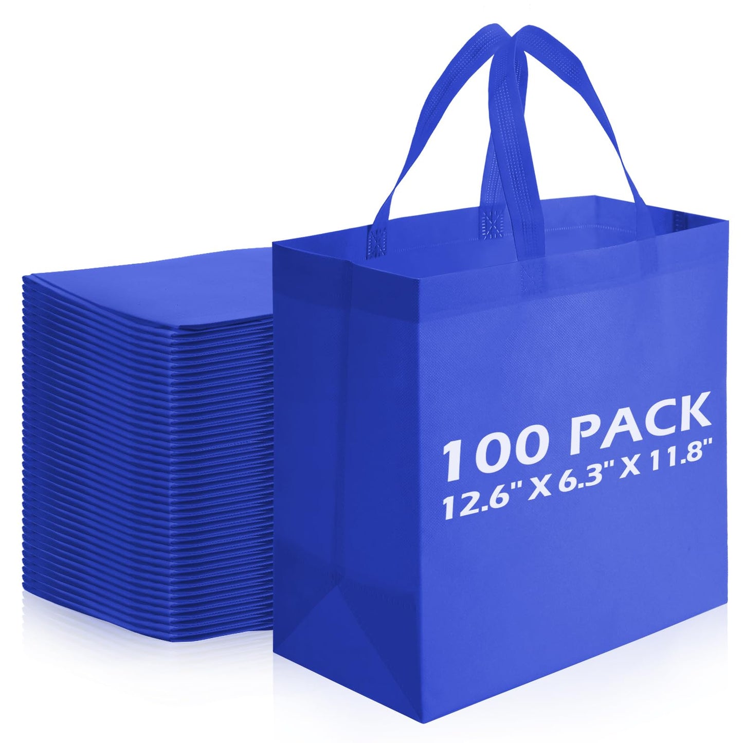 Reginary 100 PCS Reusable Totes Bags - Non Woven Grocery Handle Bags for Shop Events & Retail Store(Blue)