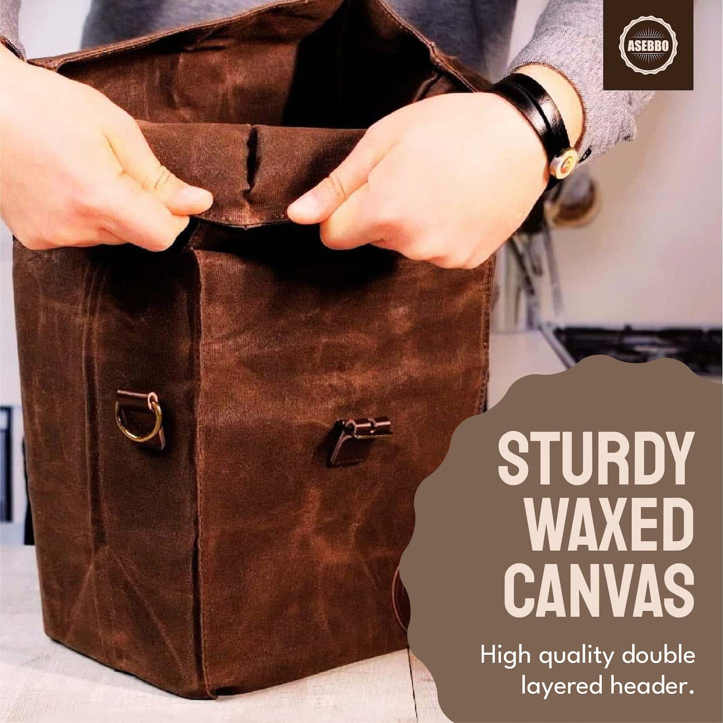 ASEBBO Insulated Lunch Bag 10L Sturdy Waxed Canvas Lunch Box for Men and Women, Leakproof Insulated Cooler Bag for Work Picnic Hiking, Lunchbox for Adults with Shoulder Strap (Brown)