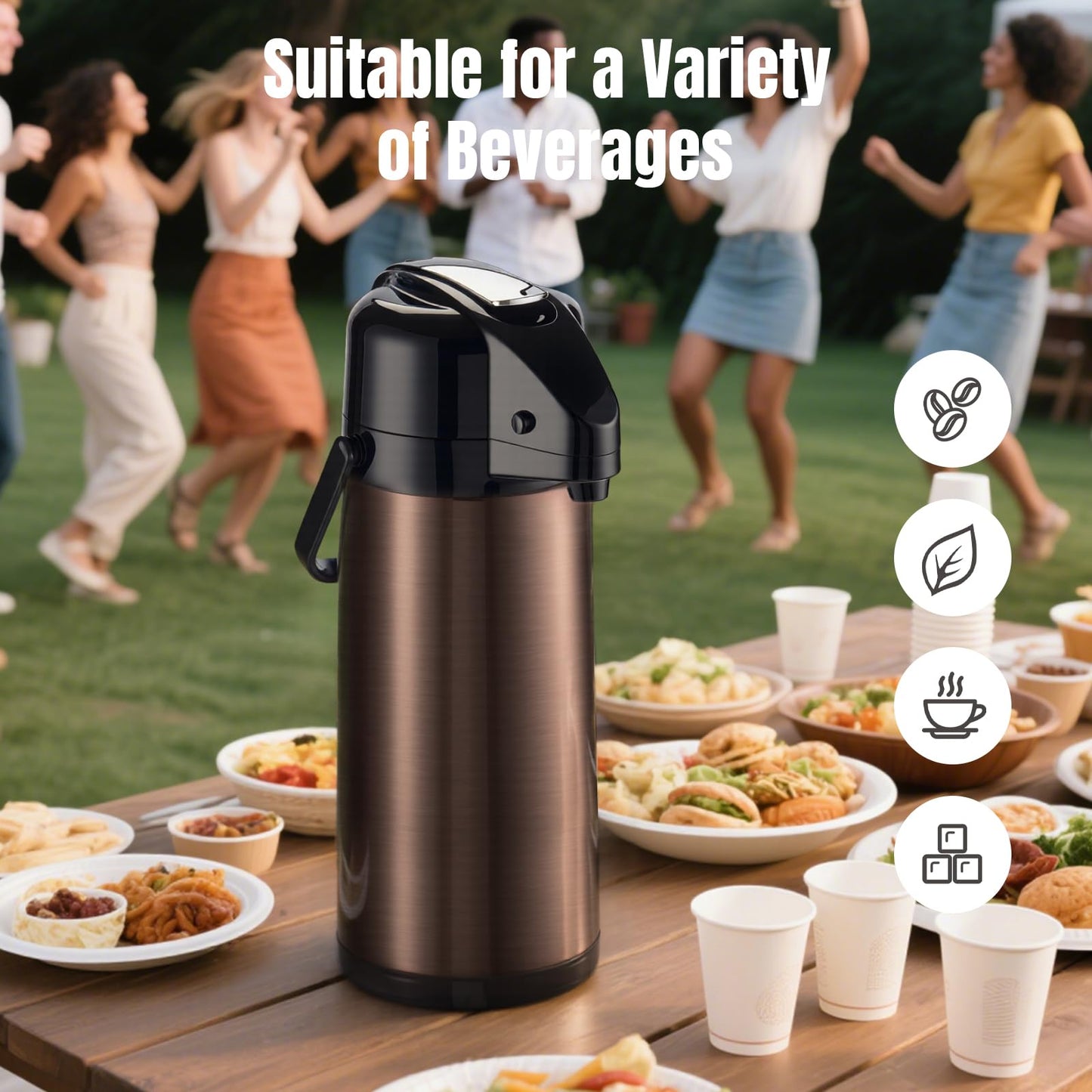 PARACITY Upgraded Airpot Coffee Carafe with Double Pump, Stainless Steel Drink Dispenser for Hot/Cold Beverage with Lazy Susan Base, Coffee Termos Para Cafe for Hot Cocoa for Parties