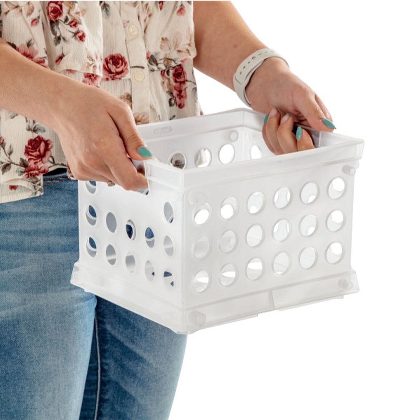 Sterilite Mini Crate, Stackable Plastic Storage Bin with Handles, Organize Home, Garage, Office, School, Dorm Room, Clear, 12-Pack